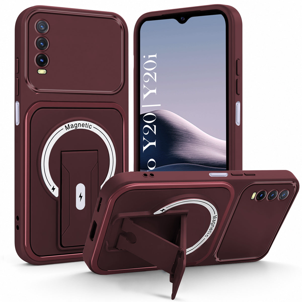 For Vivo Y20 | Y20i Back Case Cover Metallic (Hybrid Armor Kickstand | MagSafe Compatible | Camera Protection Shockproof)