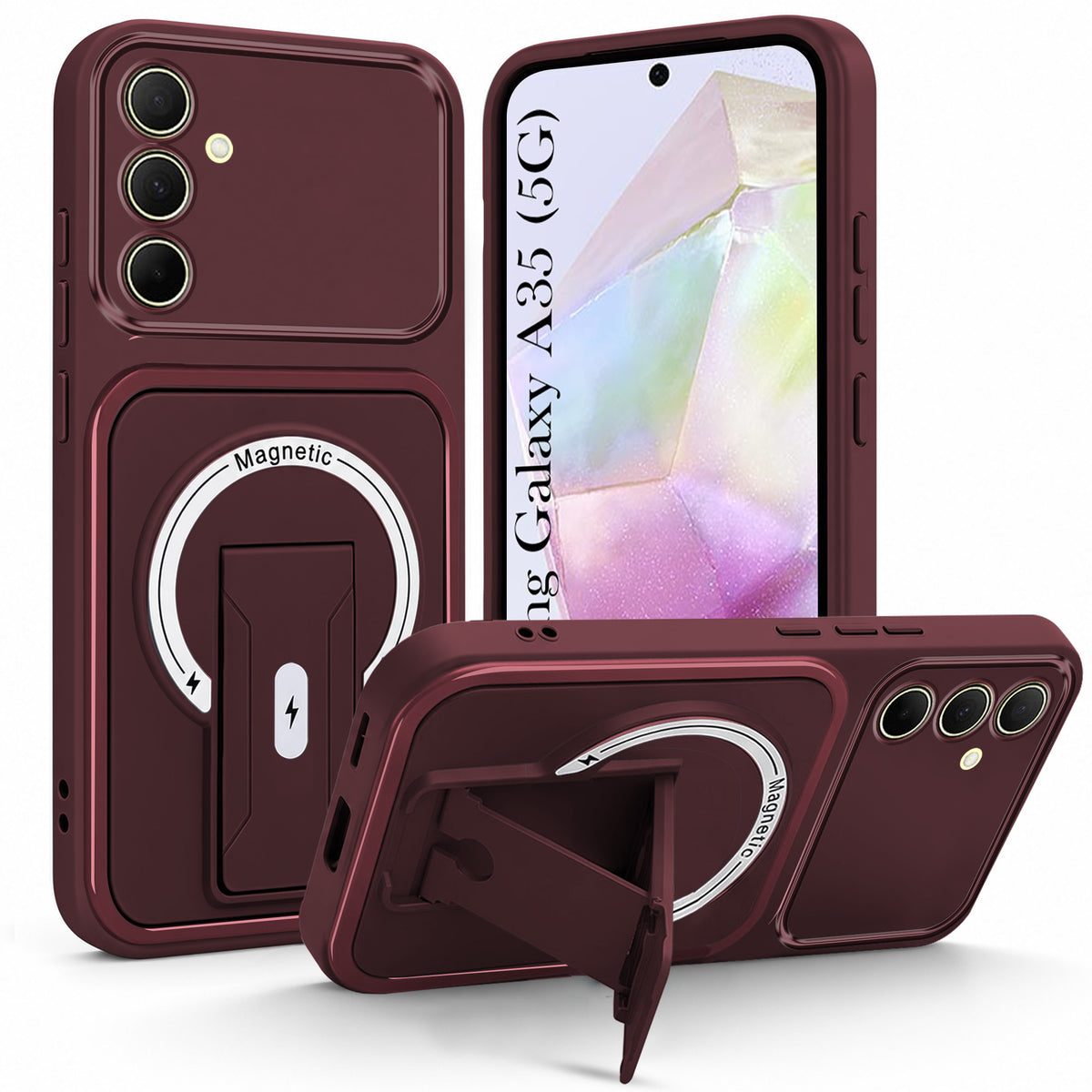For Samsung Galaxy A35 5G Back Case Cover Metallic (Hybrid Armor Kickstand | MagSafe Compatible | Camera Protection Shockproof)