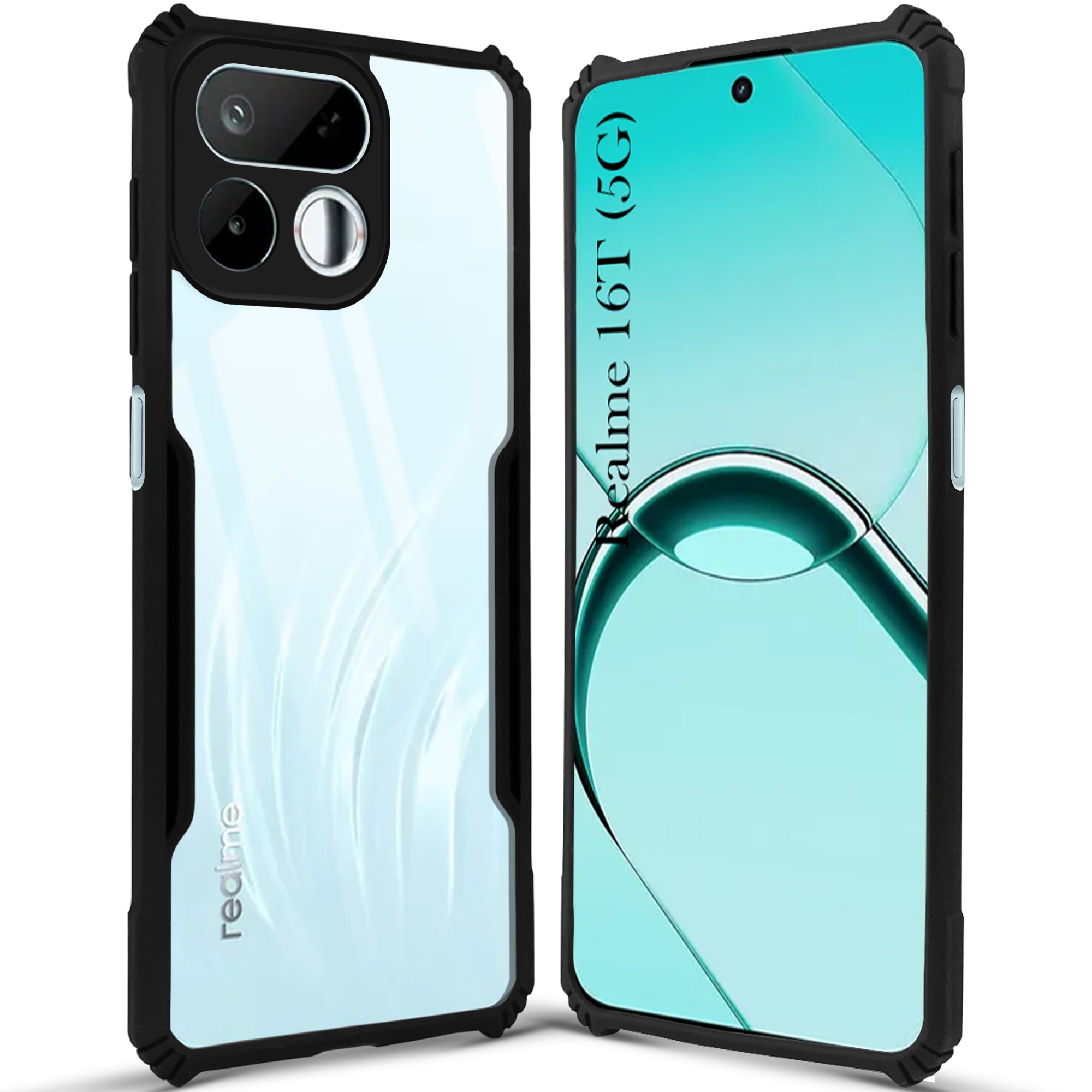 For Realme 16T 5G Back Cover Case Hybrid (Shockproof with Polycarbonate Clear Panel | Professional Black)
