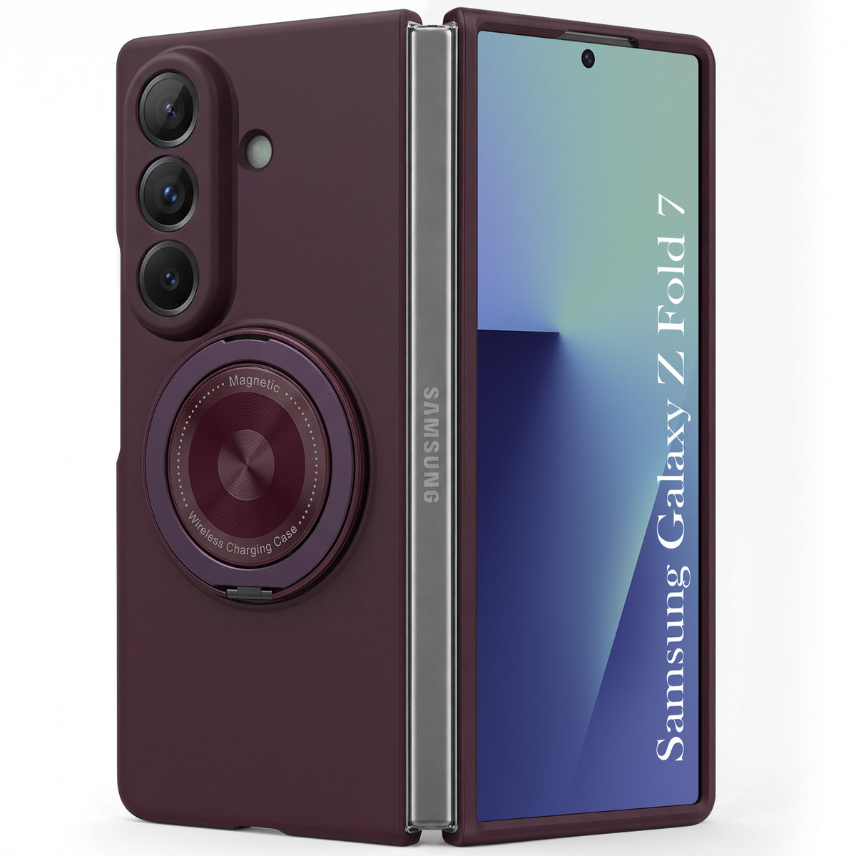 For Samsung Galaxy Z Fold 7 Back Cover Case (360° Rotating Kickstand Ring | Shockproof Camera Protection | Magnetic MagSafe Wireless Charging Support)