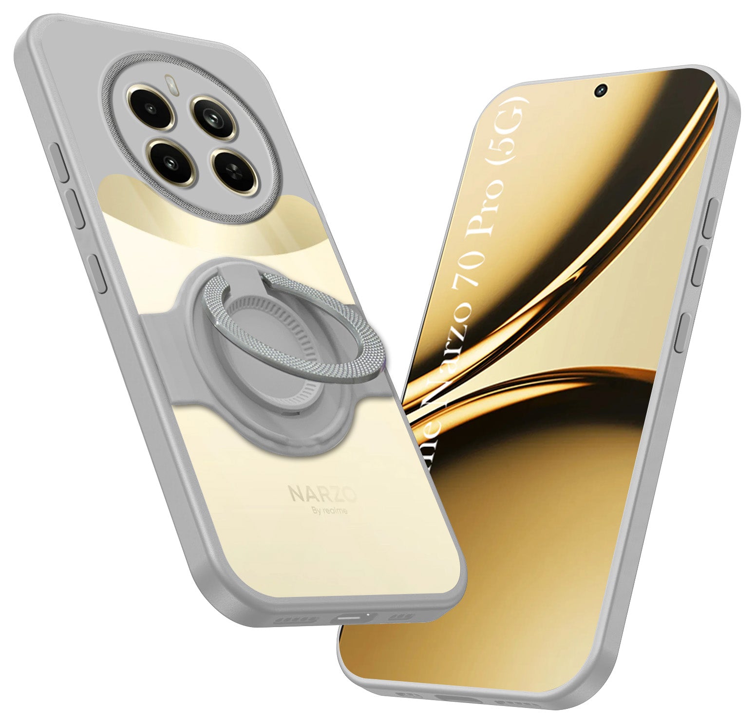 For Realme Narzo 70 Pro Back Cover Case with stand (Built-in Ring Holder Kickstand | Lifetime Anti Yellow | Camera Protection)