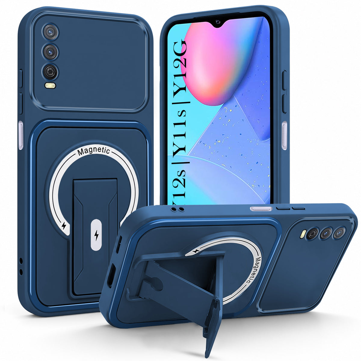 For Vivo Y12s | Y11s | Y12G Back Case Cover Metallic (Hybrid Armor Kickstand | MagSafe Compatible | Camera Protection Shockproof)