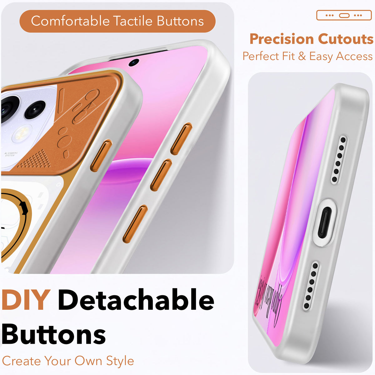 For Oppo Reno 16 Metallic Back Cover Case (Metallic Camera Protection & Buttons | Translucent Milky Shade | Hard Polycarbonate)