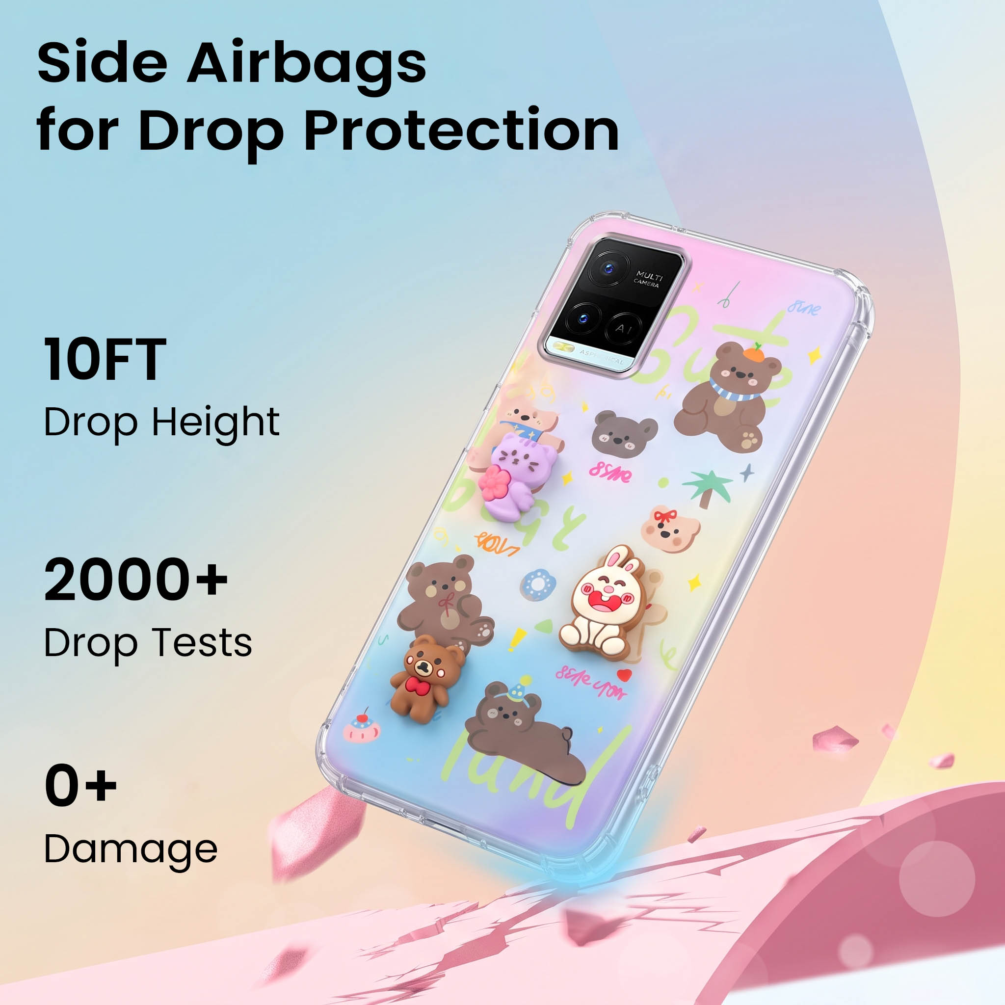 For Vivo Y21e | Vivo Y21A | Vivo Y32 Back Cover Case (3D Cute Cartoons | Hard Back Side Soft | Matte Premium Finish | HD Printing)
