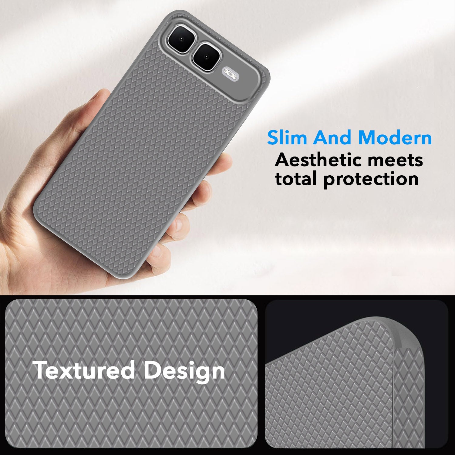 For Infinix Smart 10 Plus Back Cover Case (Camera Protection | Side Grip Texture | Soft and Flexible)