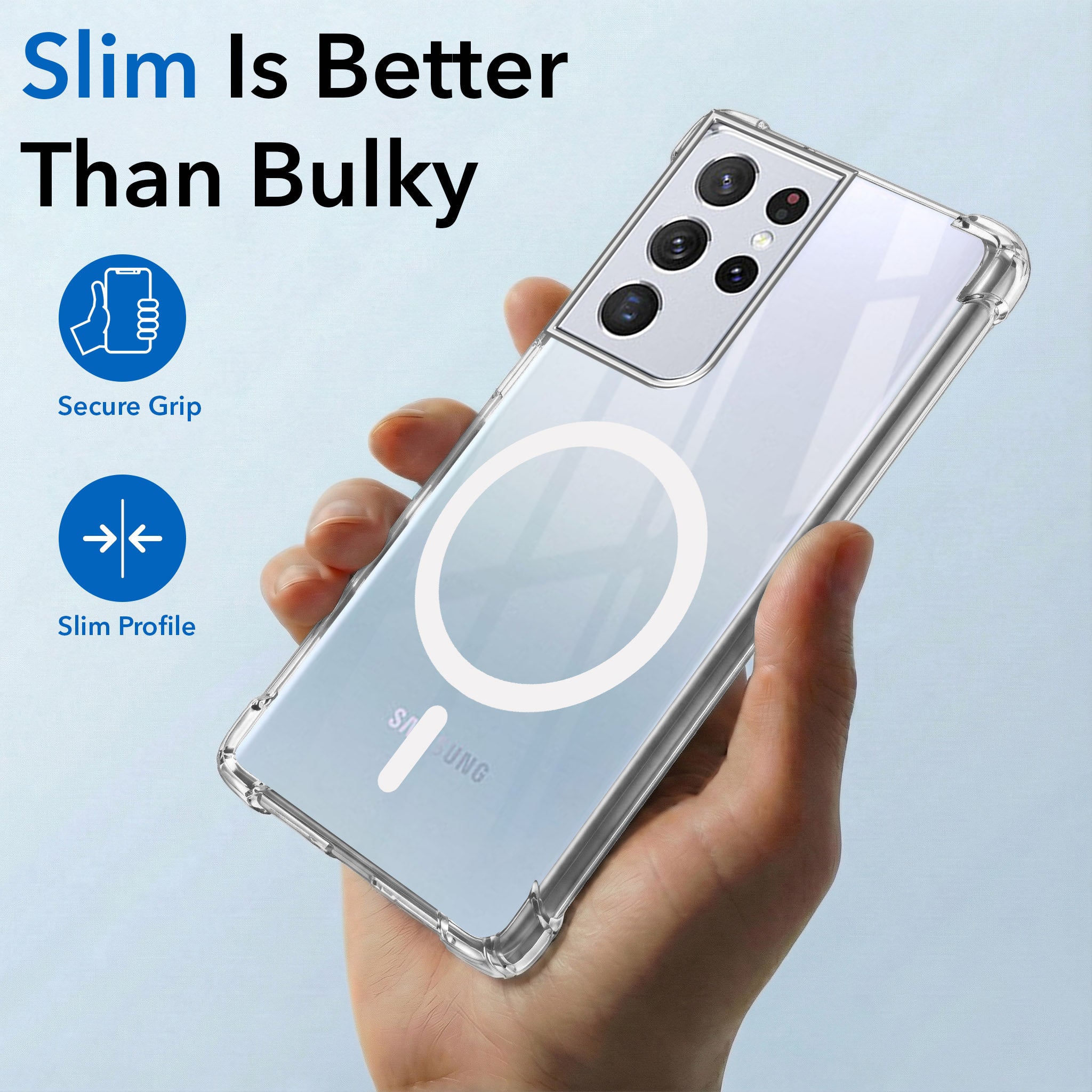 For Samsung Galaxy S21 Ultra 5G Back Cover Shockproof Crystal-Clear (Magsafe Wireless Support | Drop & Camera Protection | Hard Polycarbonate)