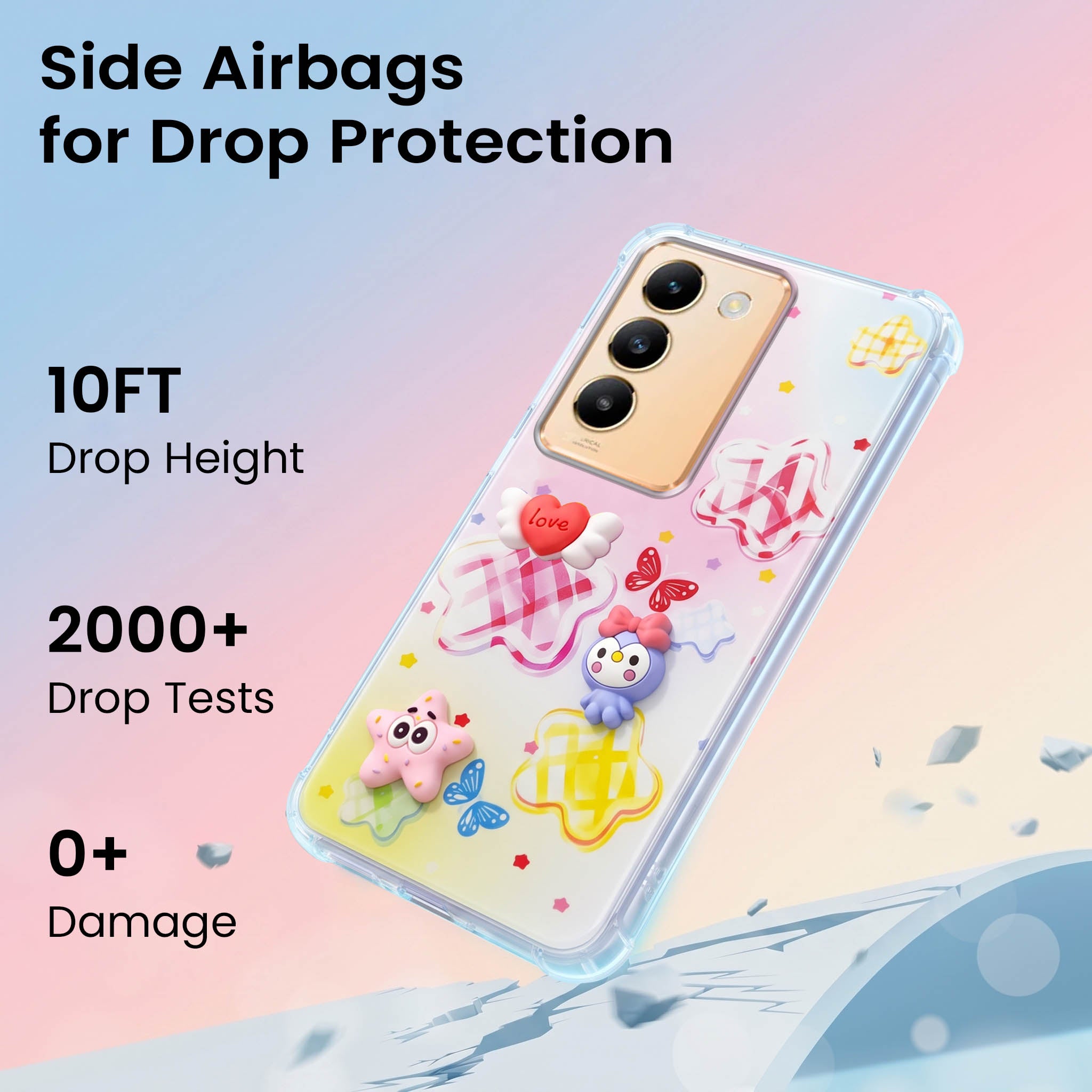For Vivo Y200e Back Cover Case (3D Cute Cartoons | Hard Back Side Soft | Matte Premium Finish | HD Printing)