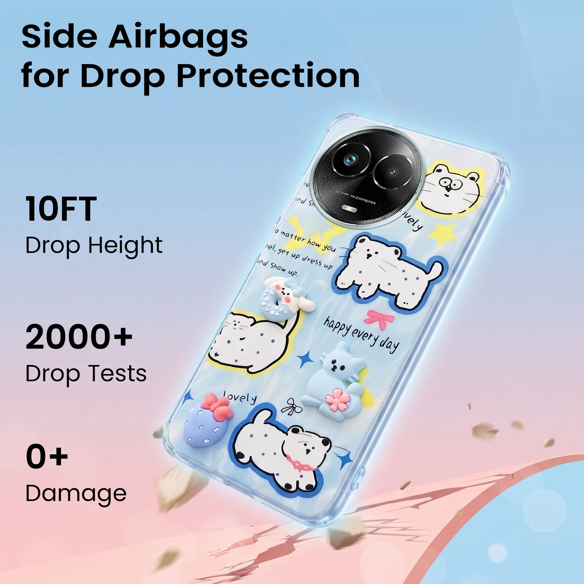 For Realme Narzo 60x Back Cover Case (3D Cute Cartoons | Hard Back Side Soft | Matte Premium Finish | HD Printing)