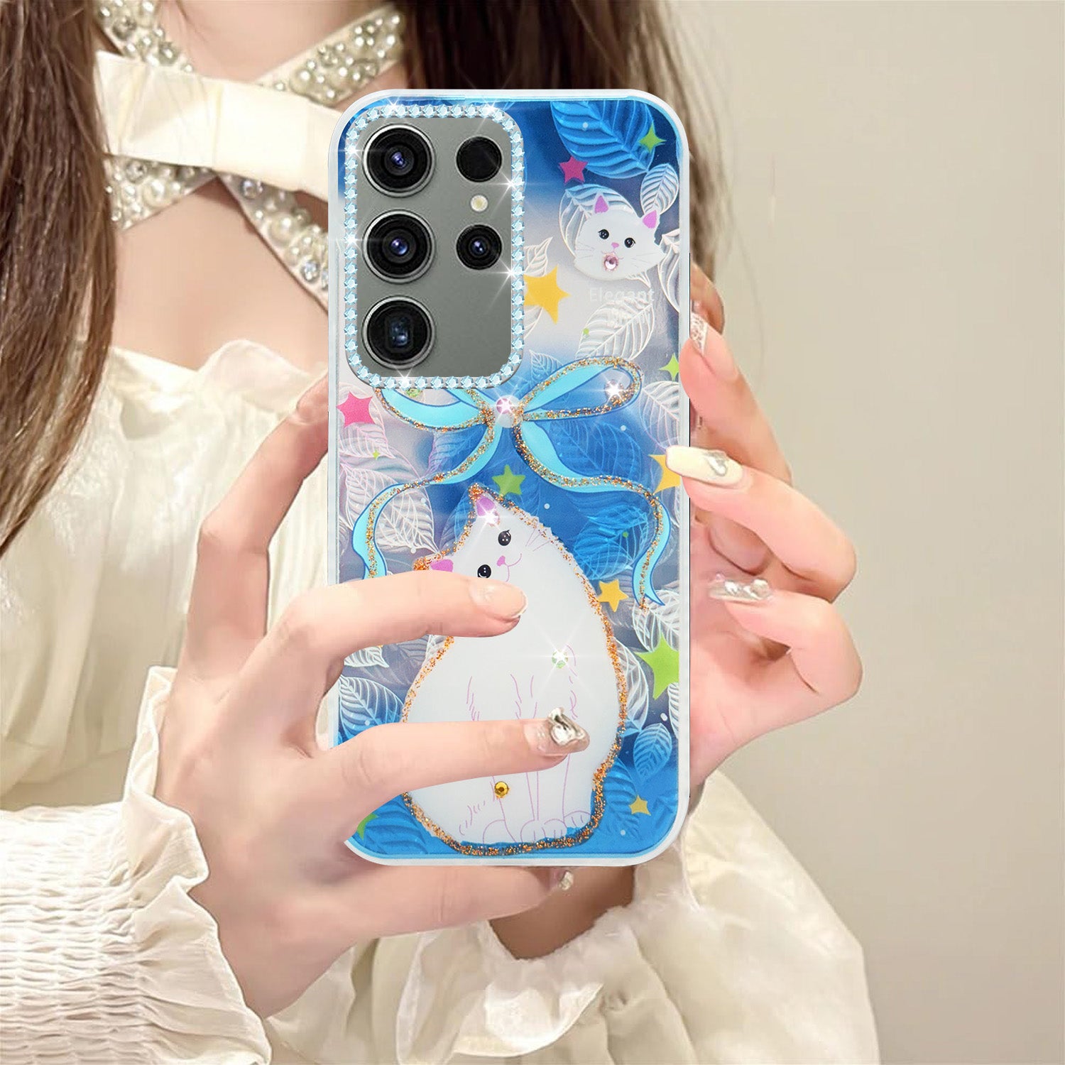 For Samsung Galaxy S23 Ultra Back Cover Case (Luxury Floral Glitter Cute Butterfly | Diamond Studded Camera Bump | Girls & Women Design)