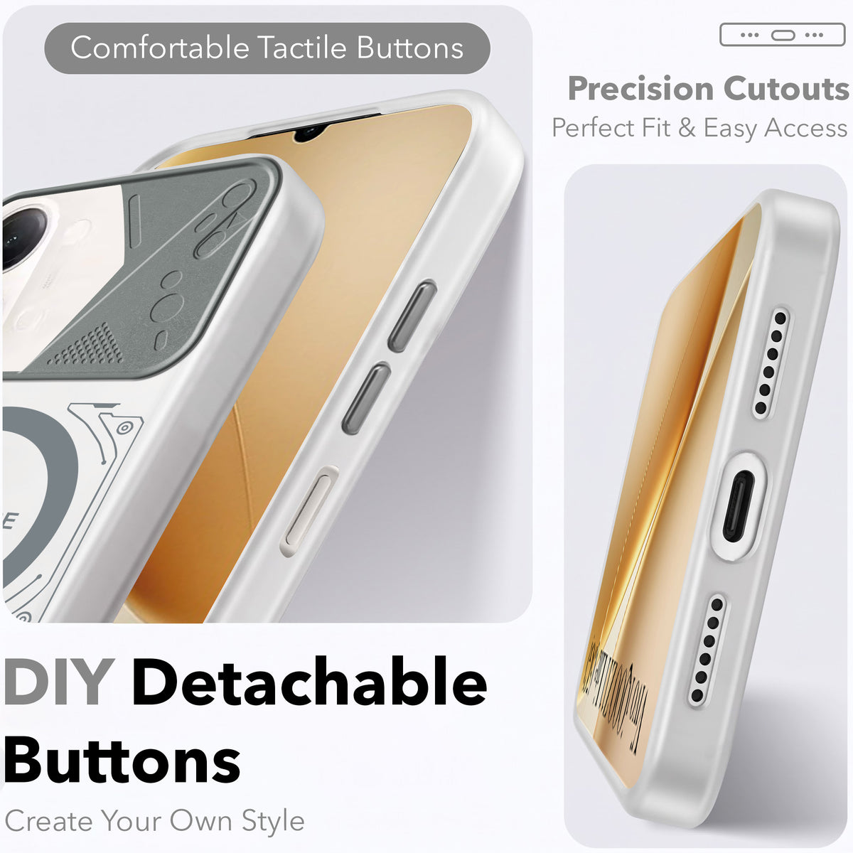 For Vivo iQOO Z11 Lite Metallic Back Cover Case (Metallic Camera Protection & Buttons | Translucent Milky Shade | Hard Polycarbonate)