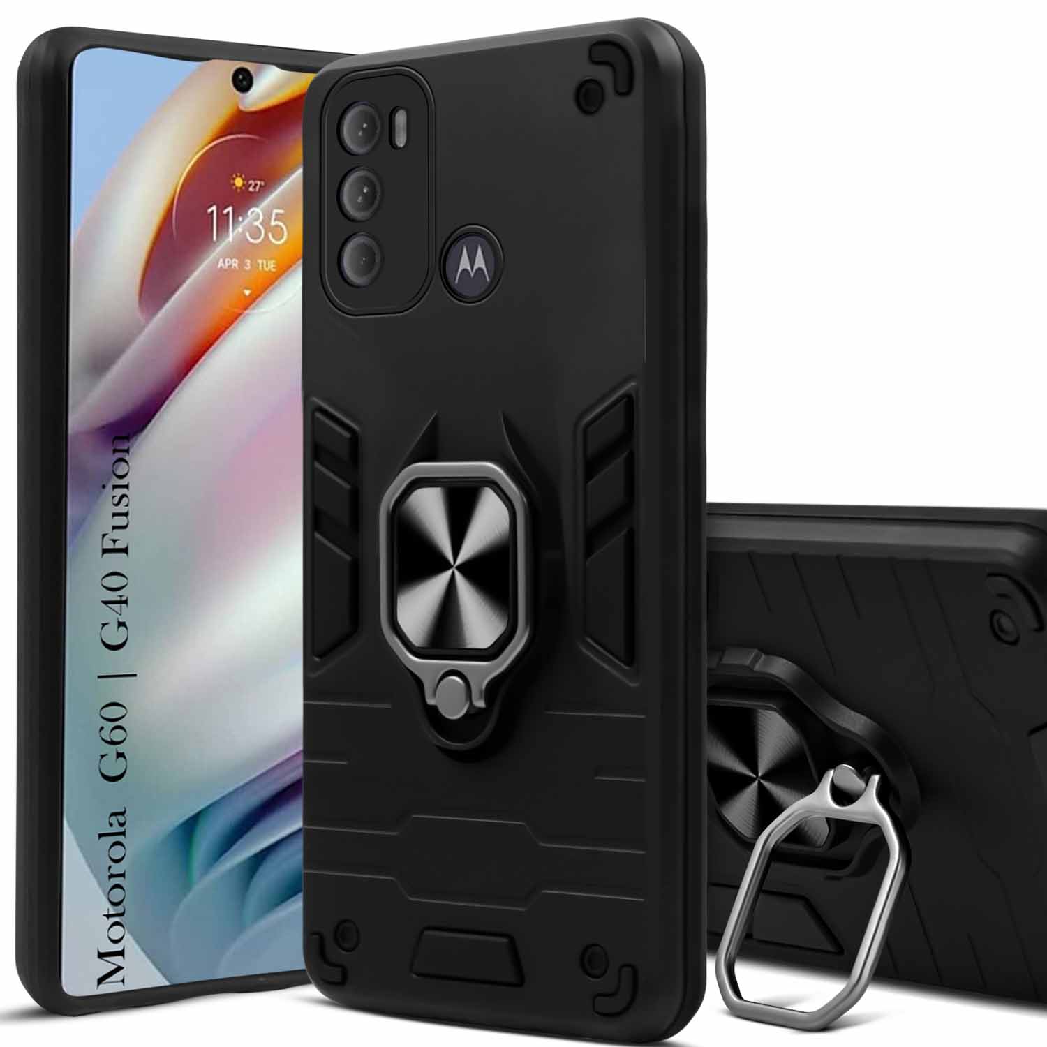 For Motorola Moto G40 Fusion | G60 Back Cover Case Hybrid Armor (Shockproof Dual Layer Polycarbonate |Ring Holder Kickstand)