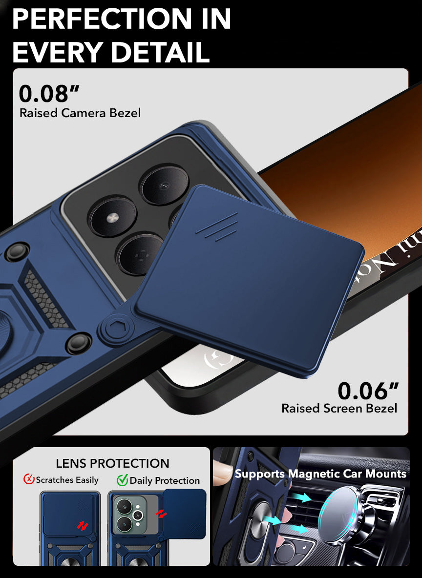 For Xiaomi Redmi Note 15 Pro 5G Back Cover Case Hybrid Armor (Sliding Shutter Camera Protection | Polycarbonate |Ring Holder Kickstand)