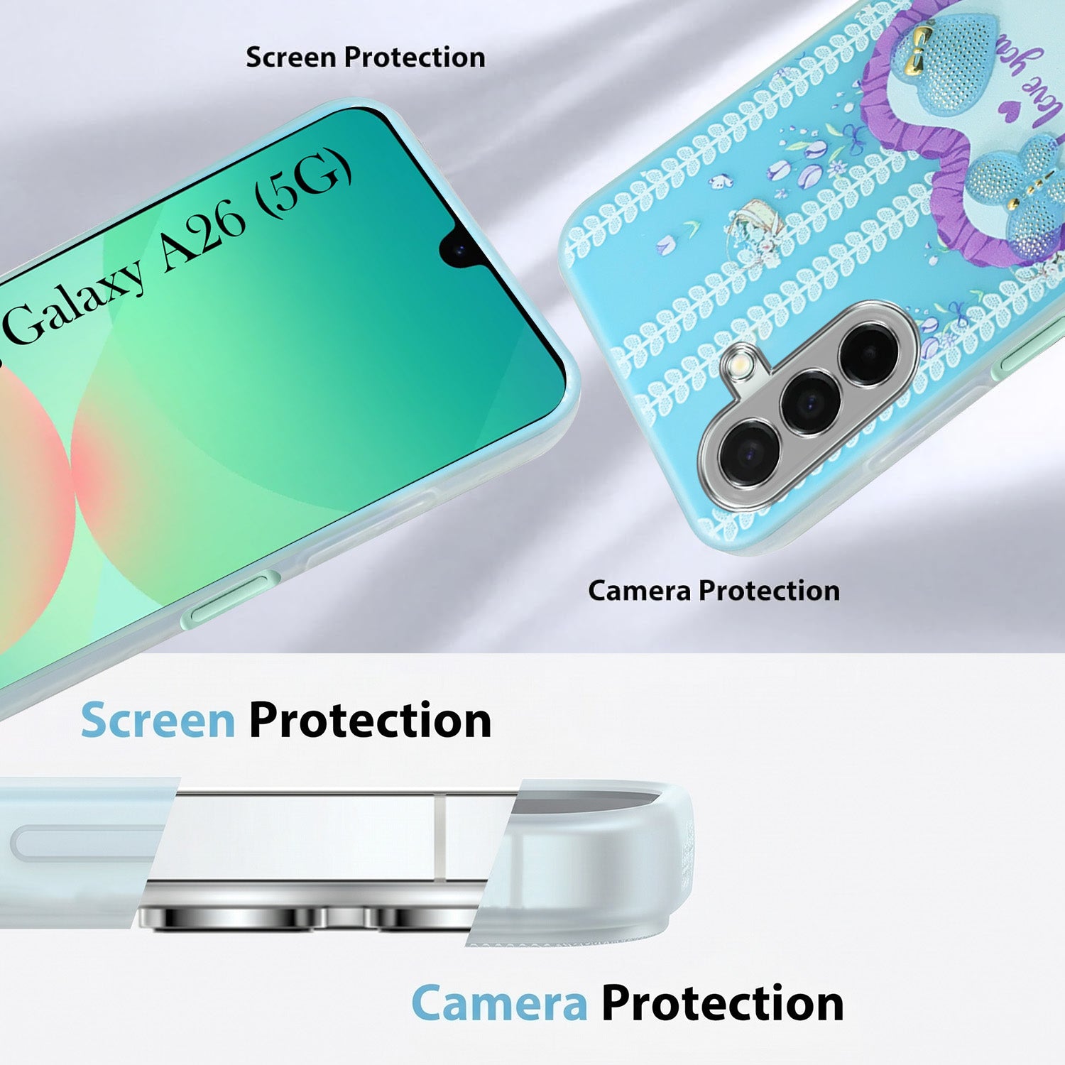 For Samsung Galaxy A26 5G Back Cover Case (3D Cute Heart Strap Holder | Camera Protection | Designer Girls Print)