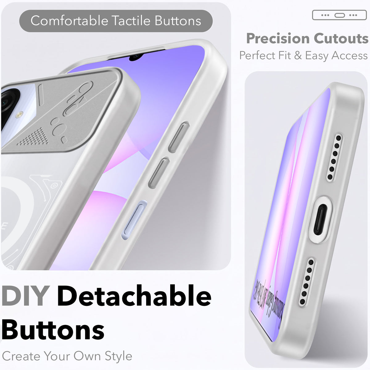 For Samsung Galaxy A07 5G | F70e 5G Metallic Back Cover Case (Metallic Camera Protection & Buttons | Translucent Milky Shade | Hard Polycarbonate)
