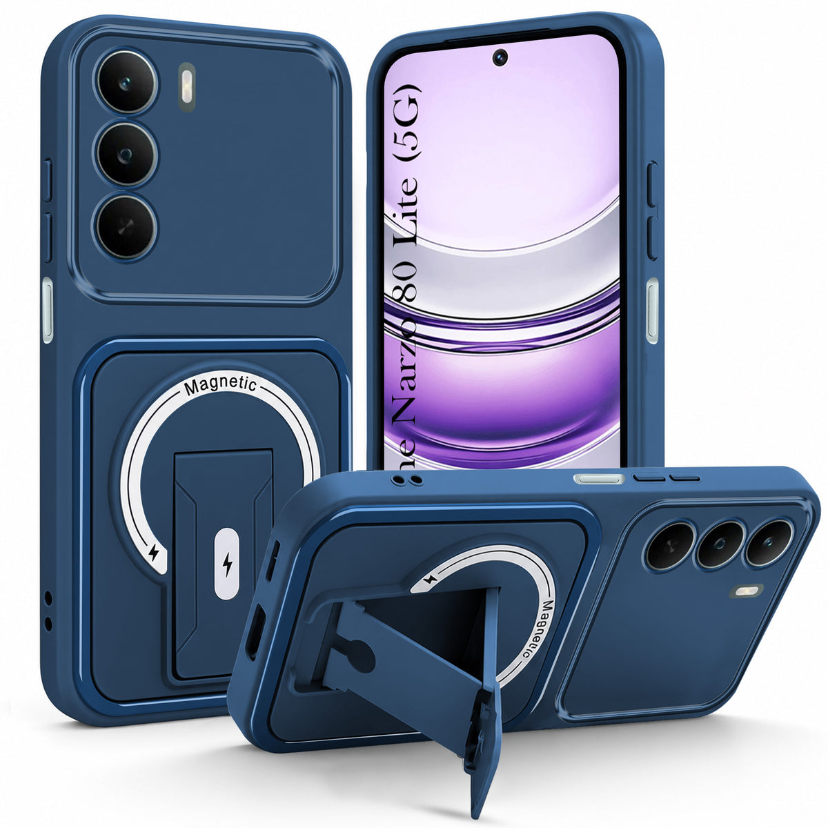 For Realme Narzo 80 Lite 5G Back Case Cover Metallic (Hybrid Armor Kickstand | MagSafe Compatible | Camera Protection Shockproof)
