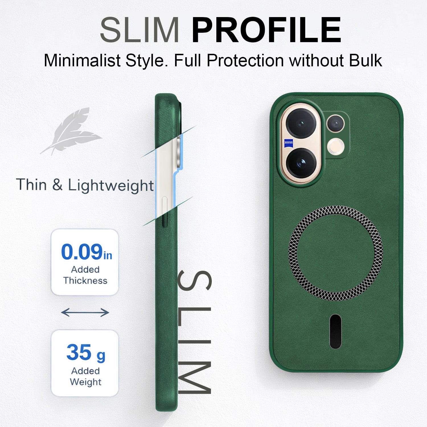 For Vivo V60 | Vivo T4 Pro Back Cover Case Leather Finish (MagSafe Compatible Wireless Charging | Soft Touch | Camera Bump Protection)