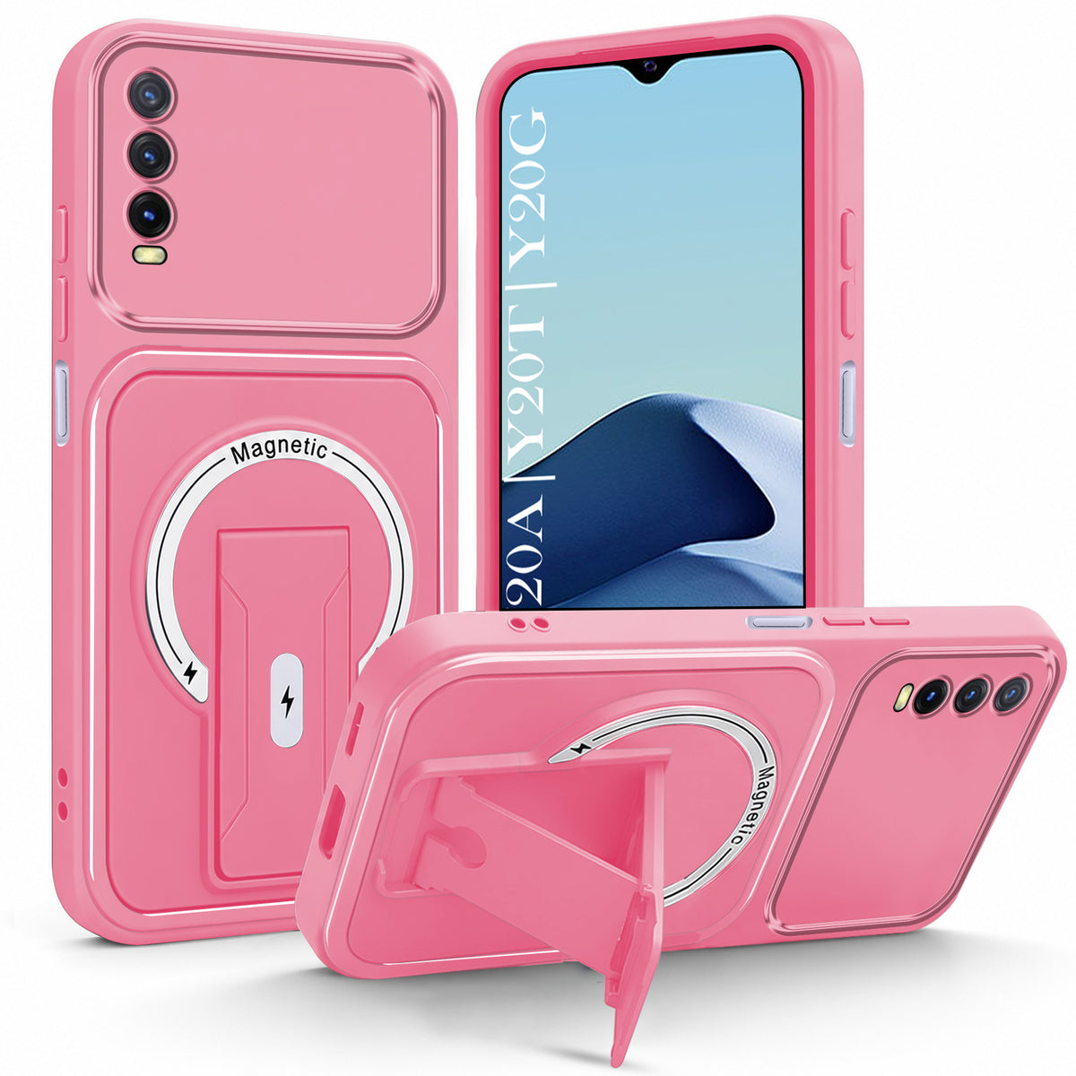 For Vivo Y20A | Y20T | Y20G Back Case Cover Metallic (Hybrid Armor Kickstand | MagSafe Compatible | Camera Protection Shockproof)
