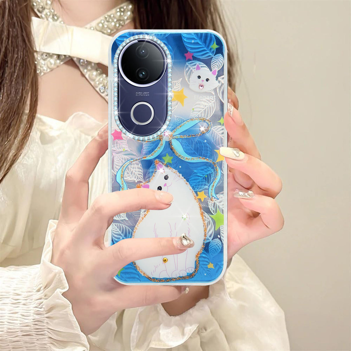 For Vivo T4R Back Cover Case (Luxury Floral Glitter Cute Butterfly | Diamond Studded Camera Bump | Girls & Women Design)