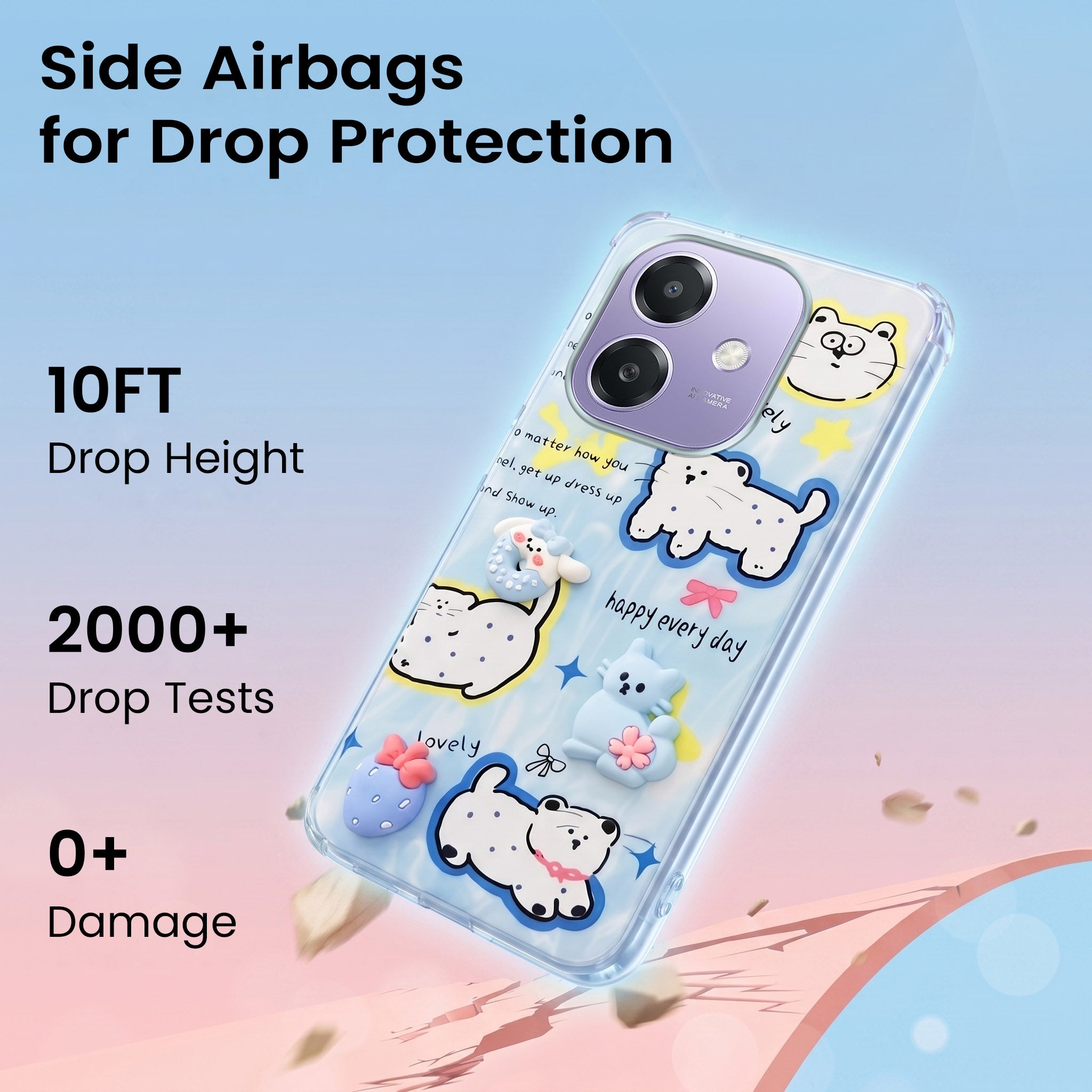 For Oppo A3X (4G/5G) | Oppo A3 5G Back Cover Case (3D Cute Cartoons | Hard Back Side Soft | Matte Premium Finish | HD Printing)