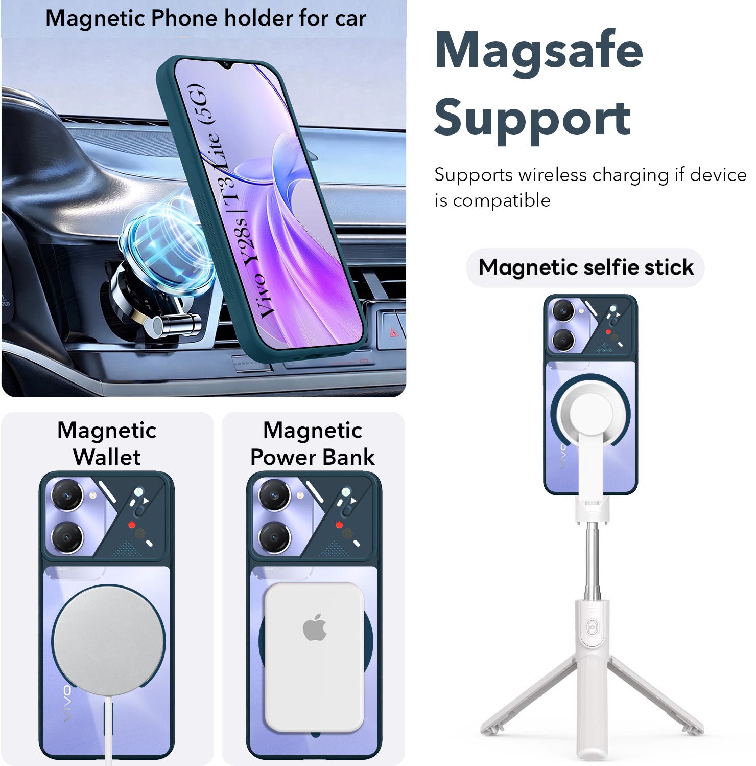 For Vivo Y28s 5G | Vivo T3 Lite 5G Back Cover Case Lifetime Anti-Yellow Clear (Camera Protection | Side Grip | Wireless MagSafe Compatible)