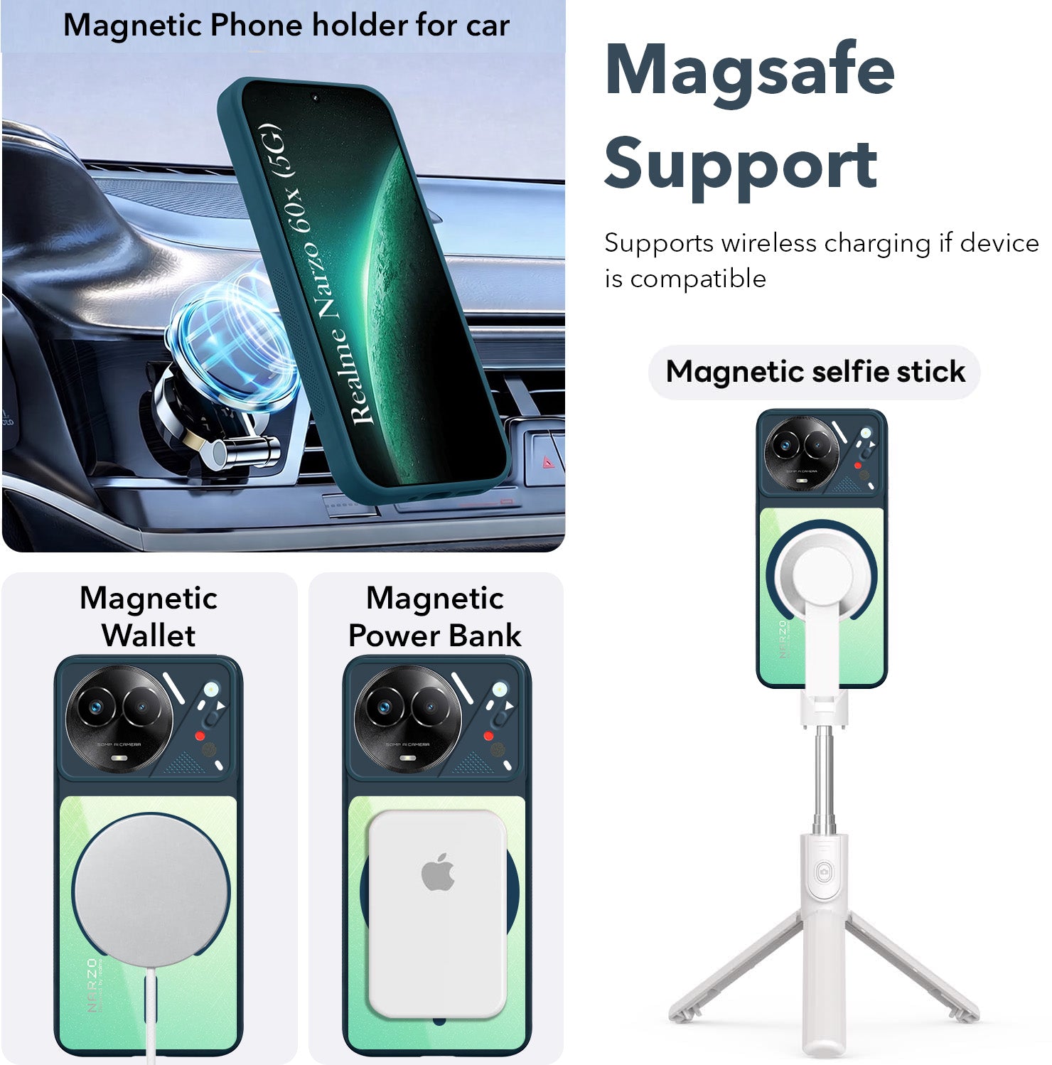 For Realme Narzo 60x Back Cover Case Lifetime Anti-Yellow Clear (Camera Protection | Side Grip | Wireless MagSafe Compatible)