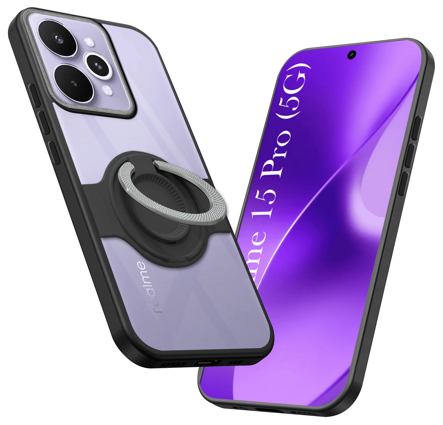 For Realme 15 Pro Back Cover Case with stand (Built-in Ring Holder Kickstand | Lifetime Anti Yellow | Camera Protection)
