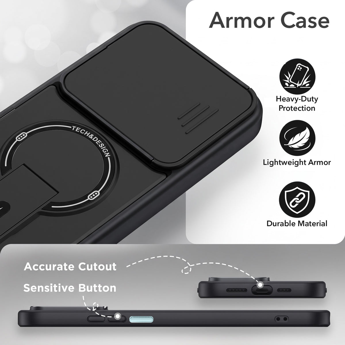 For Vivo iQOO Z10 Lite Back Case Cover Metallic (Hybrid Armor Kickstand | Sliding Shutter Camera Protection | MagSafe Compatible)