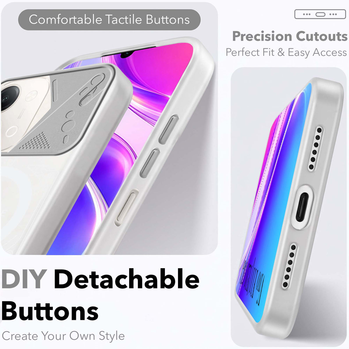 For Vivo Y11 | Vivo Y21 5G Metallic Back Cover Case (Metallic Camera Protection & Buttons | Translucent Milky Shade | Hard Polycarbonate)