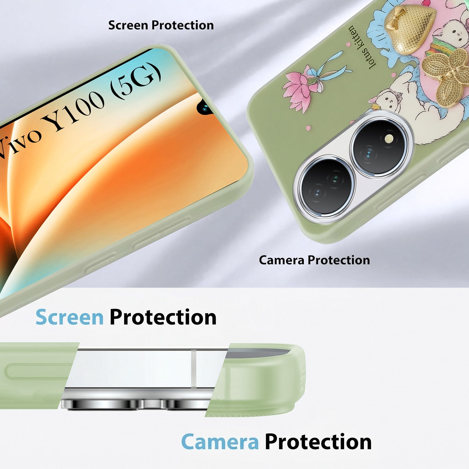 For Vivo Y100 Back Cover Case (3D Cute Heart Strap Holder | Camera Protection | Designer Girls Print)