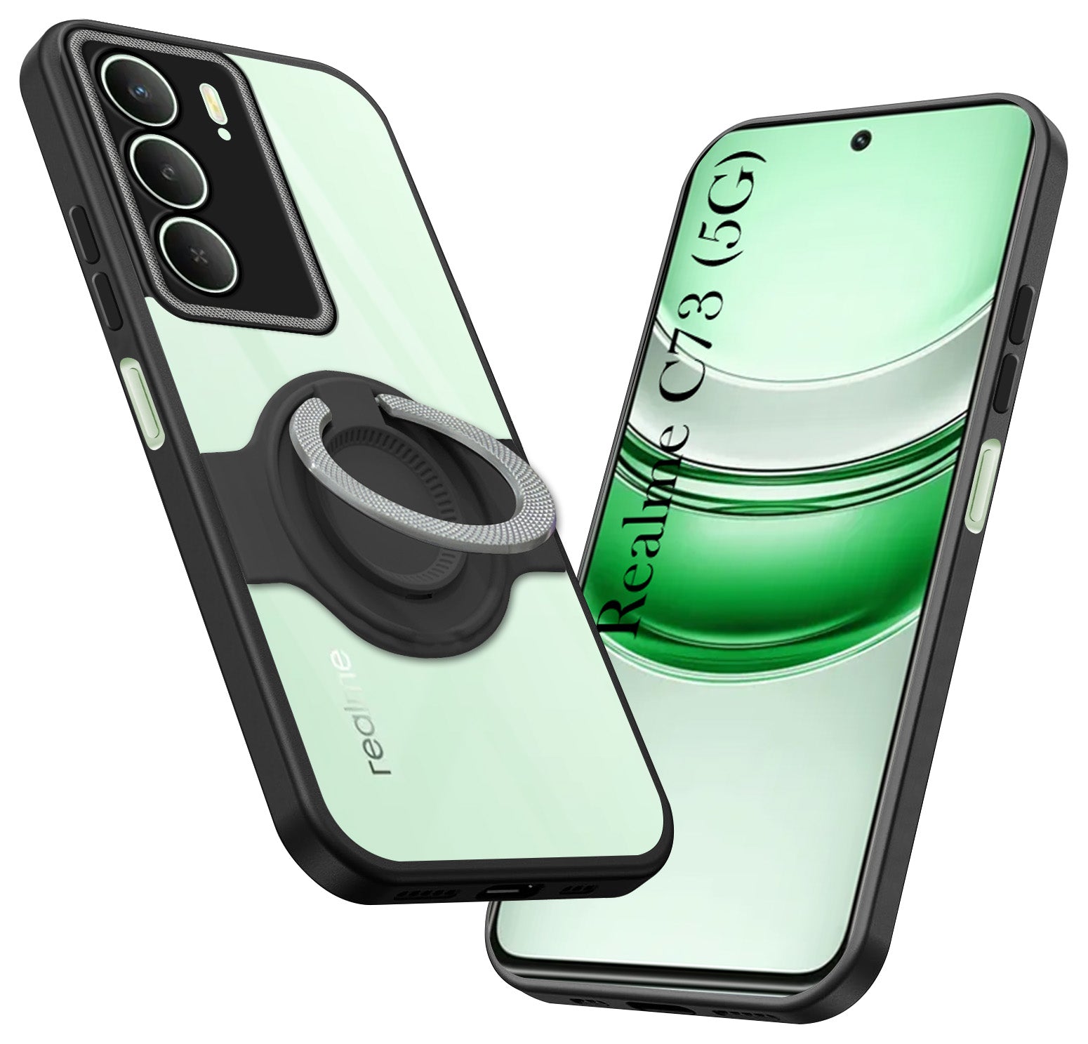 For Realme C73 Back Cover Case with stand (Built-in Ring Holder Kickstand | Lifetime Anti Yellow | Camera Protection)