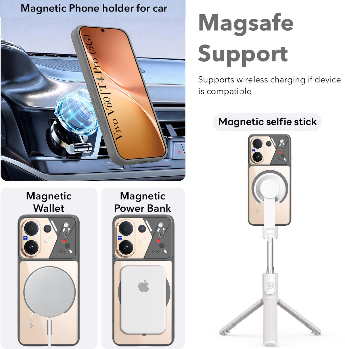 For Vivo V60 | Vivo T4 Pro Back Cover Case Lifetime Anti-Yellow Clear (Camera Protection | Side Grip | Wireless MagSafe Compatible)