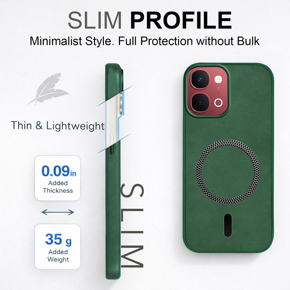 For Vivo Y31T 5G Back Cover Case Leather Finish (MagSafe Compatible Wireless Charging | Soft Touch | Camera Bump Protection)