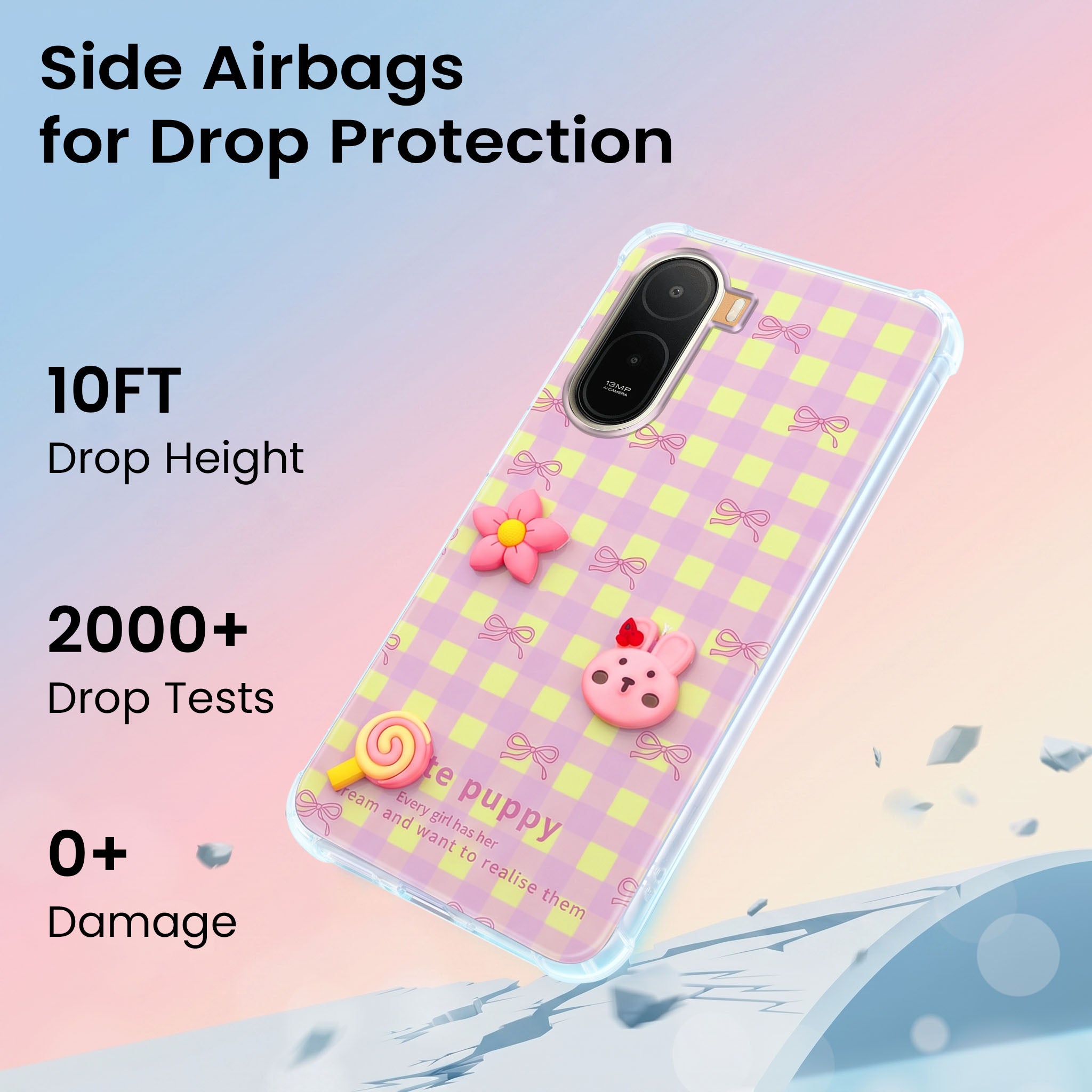 For Redmi A7 Pro 5G Back Cover Case (3D Cute Cartoons | Hard Back Side Soft | Matte Premium Finish | HD Printing)