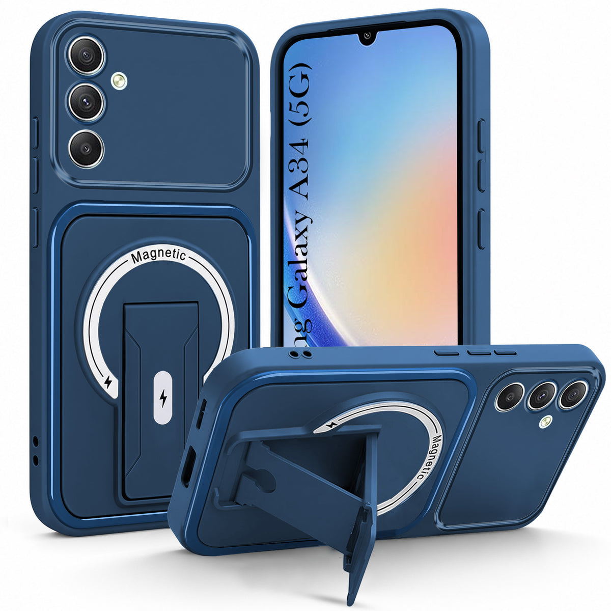 For Samsung Galaxy A34 5G Back Case Cover Metallic (Hybrid Armor Kickstand | MagSafe Compatible | Camera Protection Shockproof)