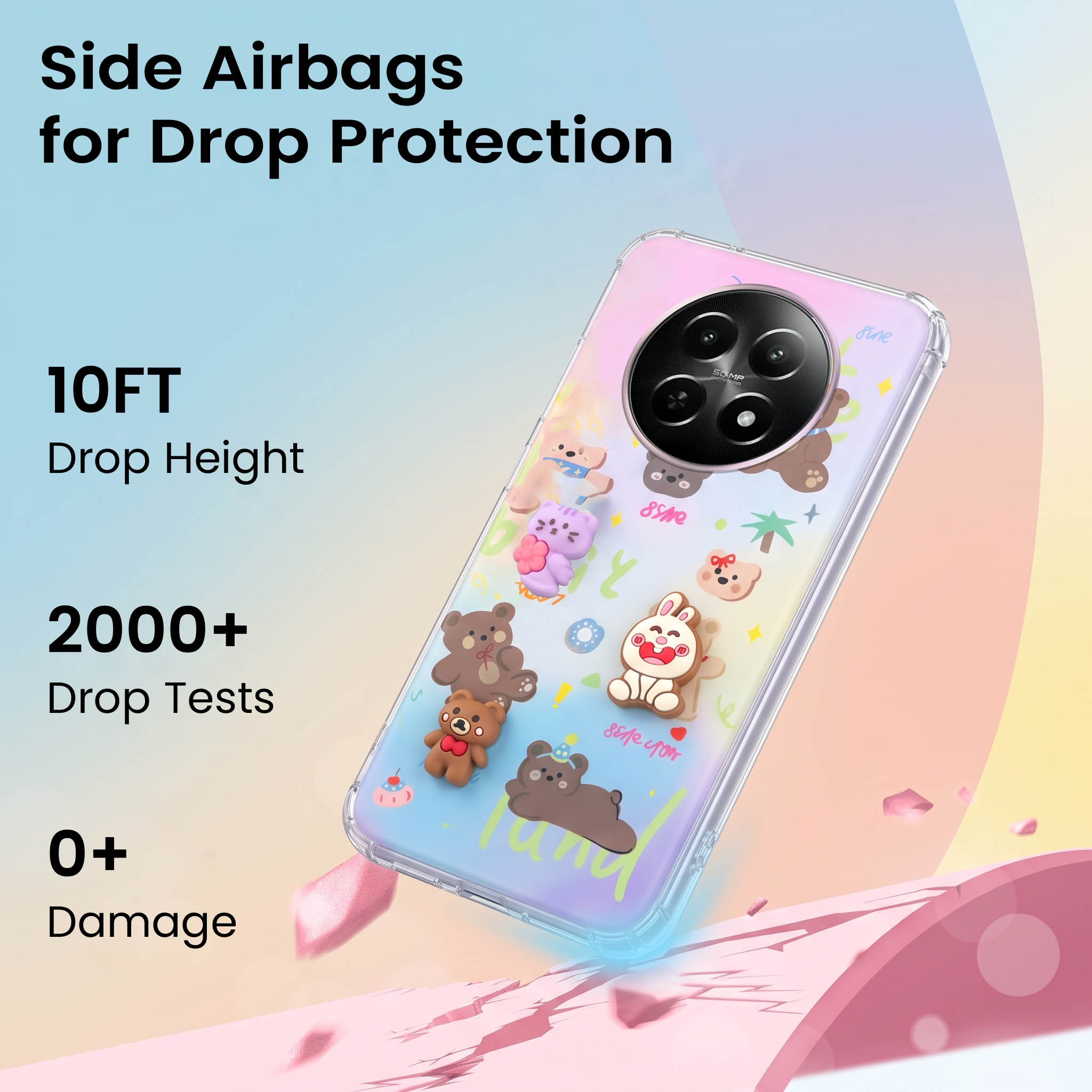 For Realme Narzo N65 5G Back Cover Case (3D Cute Cartoons | Hard Back Side Soft | Matte Premium Finish | HD Printing)