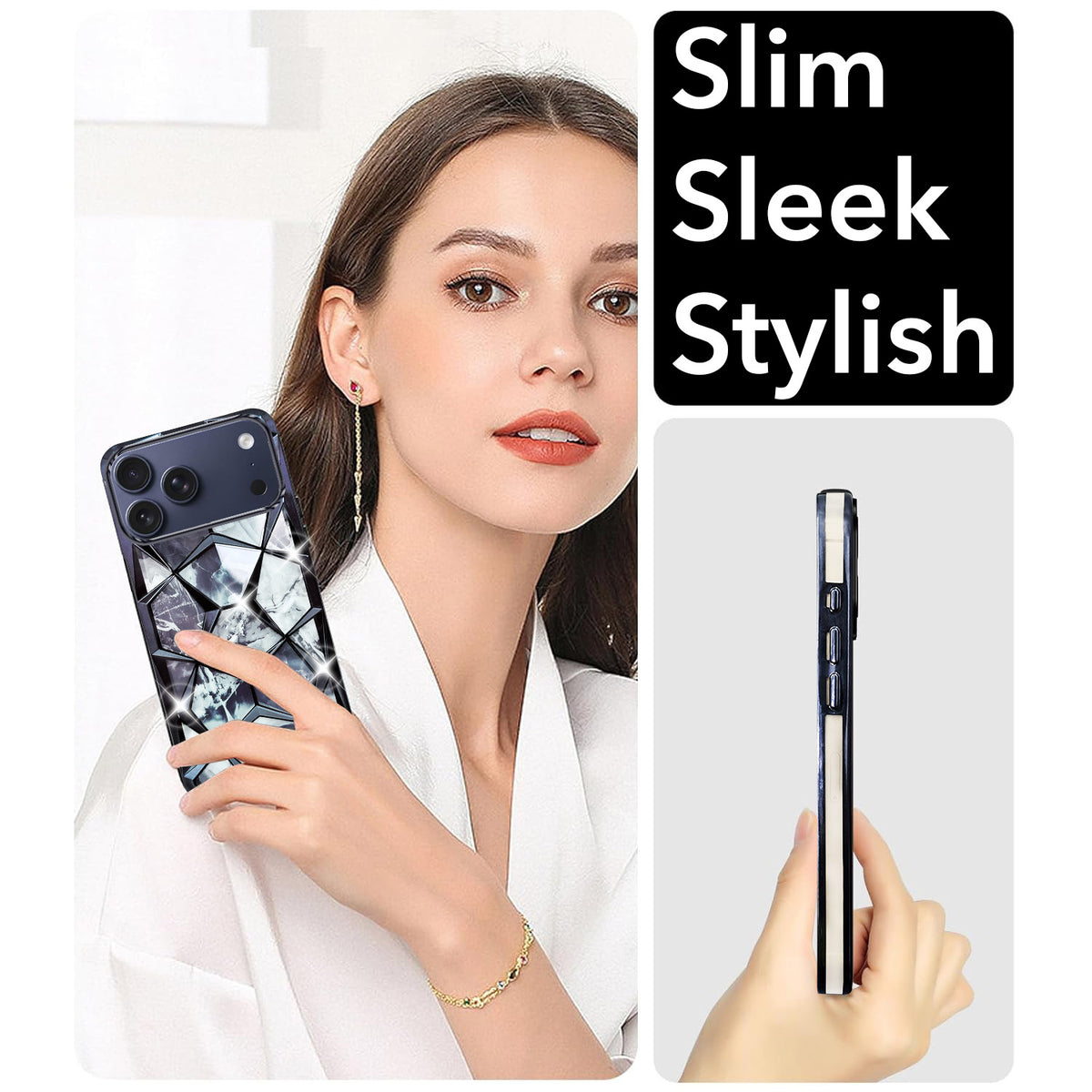 For iPhone 17 Pro | iPhone 18 Pro Back Cover Case 3D Silicone Compatible (Dual Design Glitter Sparkle and Detachable Diamond Print Case | Soft and Flexible)