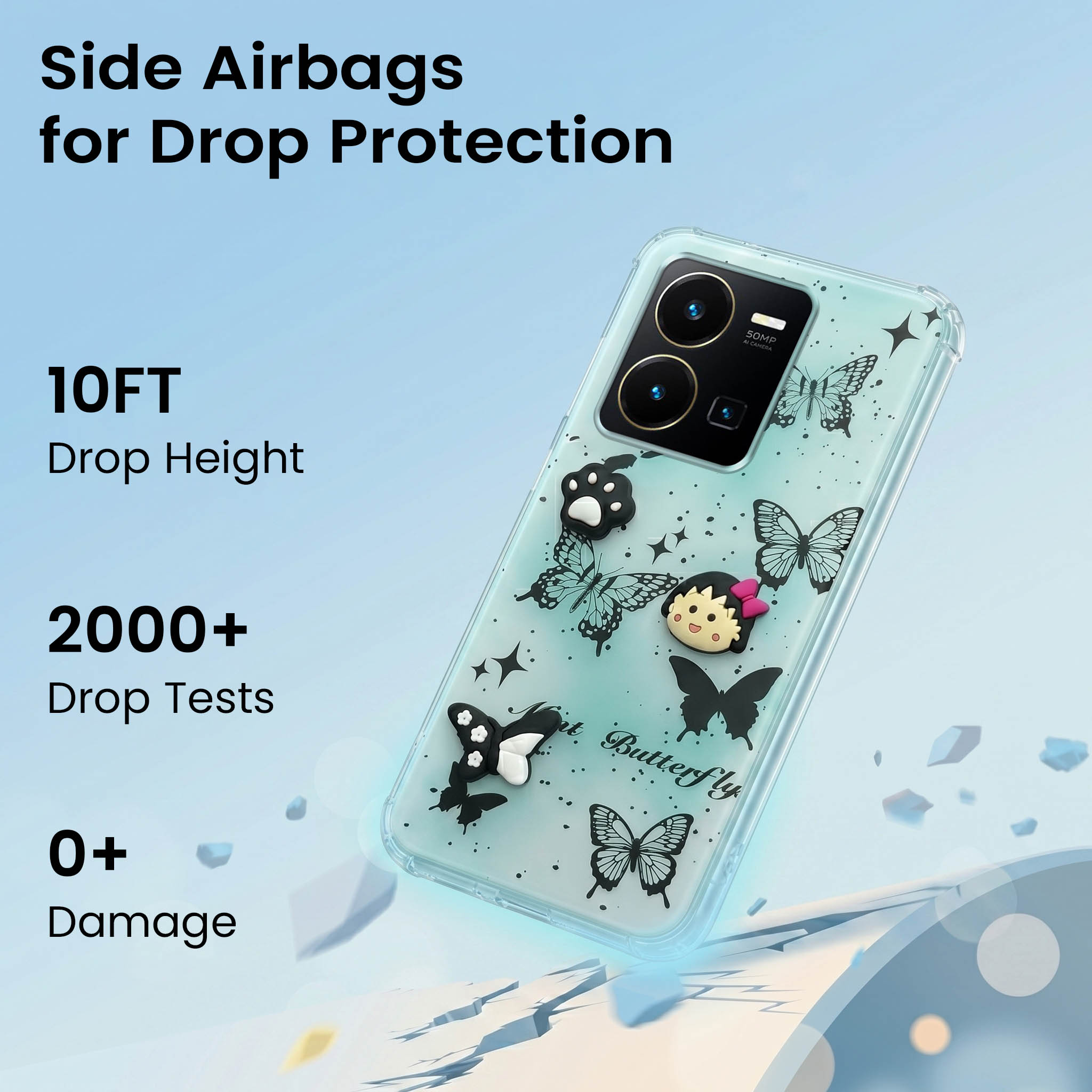 For Vivo Y35 Back Cover Case (3D Cute Cartoons | Hard Back Side Soft | Matte Premium Finish | HD Printing)
