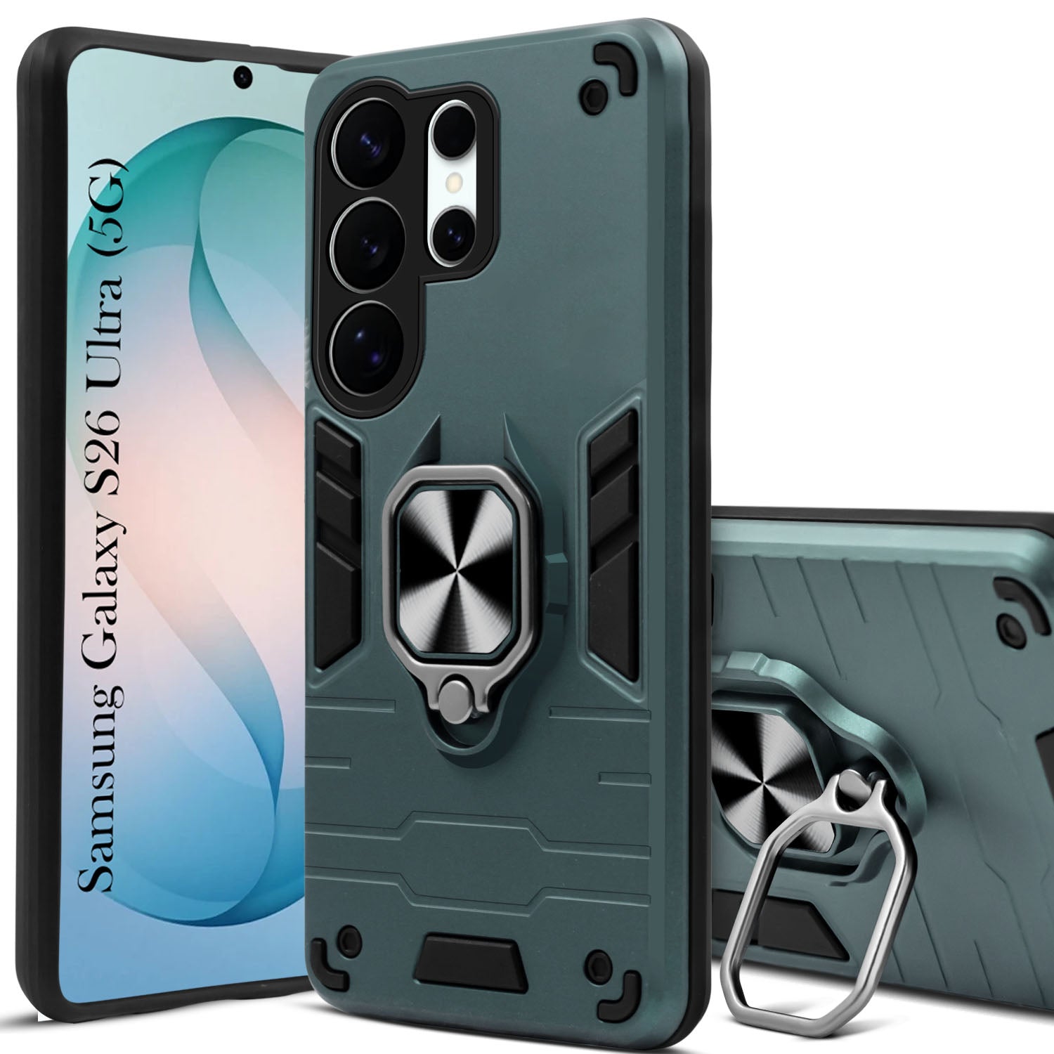 For Samsung Galaxy S26 Ultra Hybrid Armor Back Cover Case (Shockproof Dual Layer Polycarbonate |Ring Holder Kickstand)