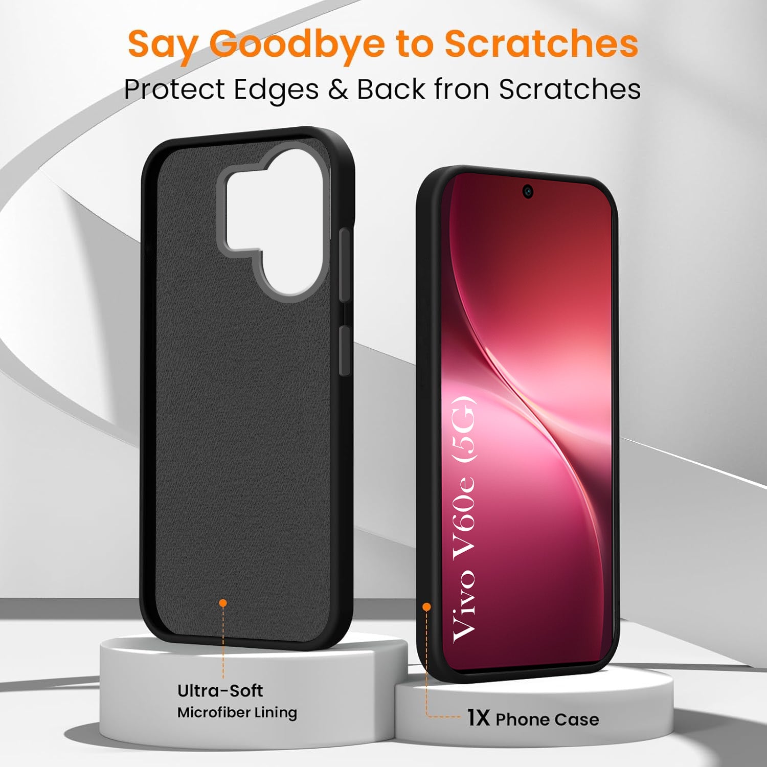 For Vivo V60e Back Cover Case Rubberised(Textured Grip Design | Micro-Fiber Cloth Inside | Slim and Light Weight | Soft Touch and Feel)