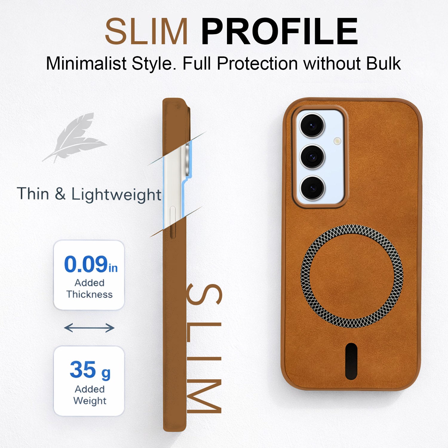 For Samsung Galaxy S24 FE Back Cover Case Leather Finish (MagSafe Compatible Wireless Charging | Soft Touch | Camera Bump Protection)