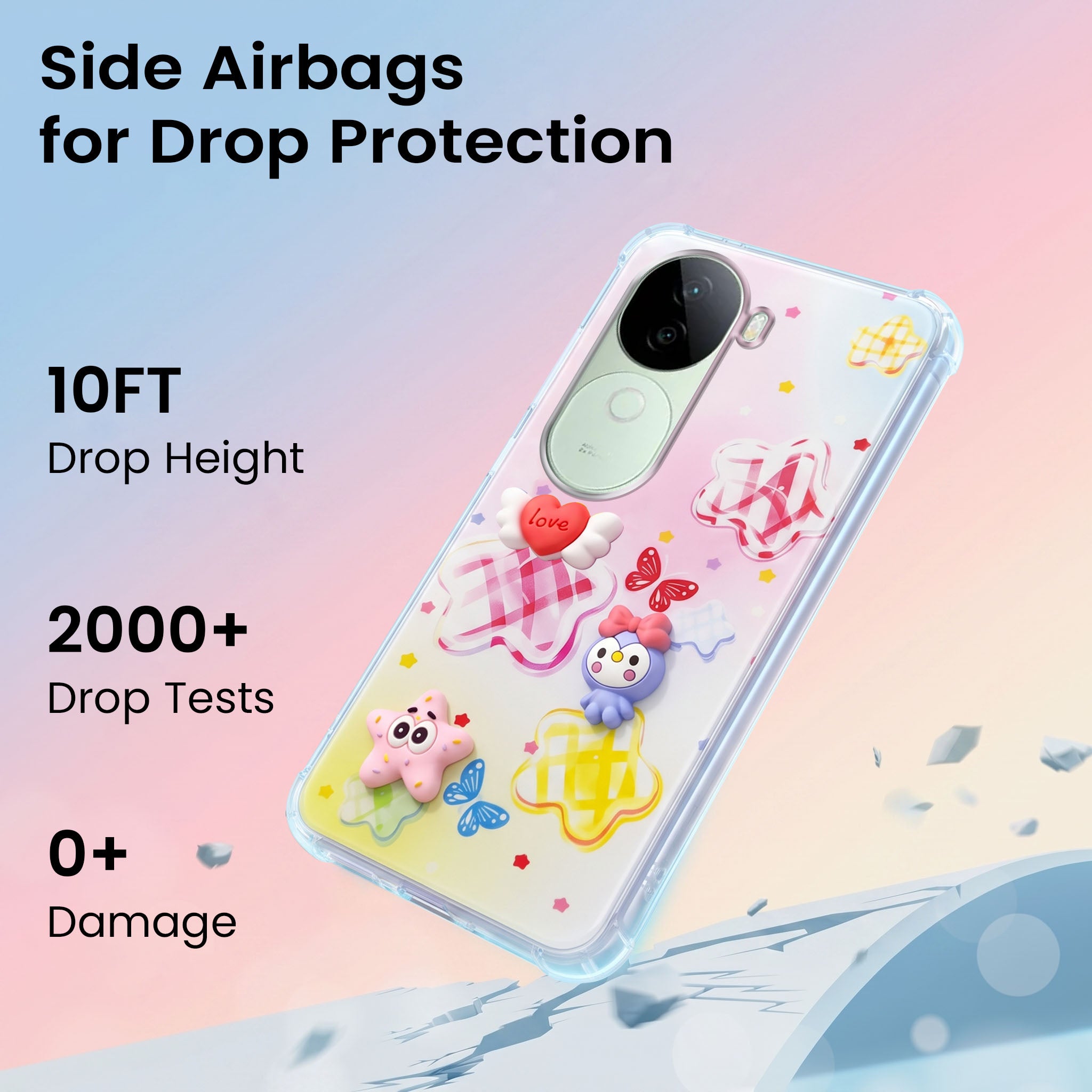 For Vivo V40e Back Cover Case (3D Cute Cartoons | Hard Back Side Soft | Matte Premium Finish | HD Printing)
