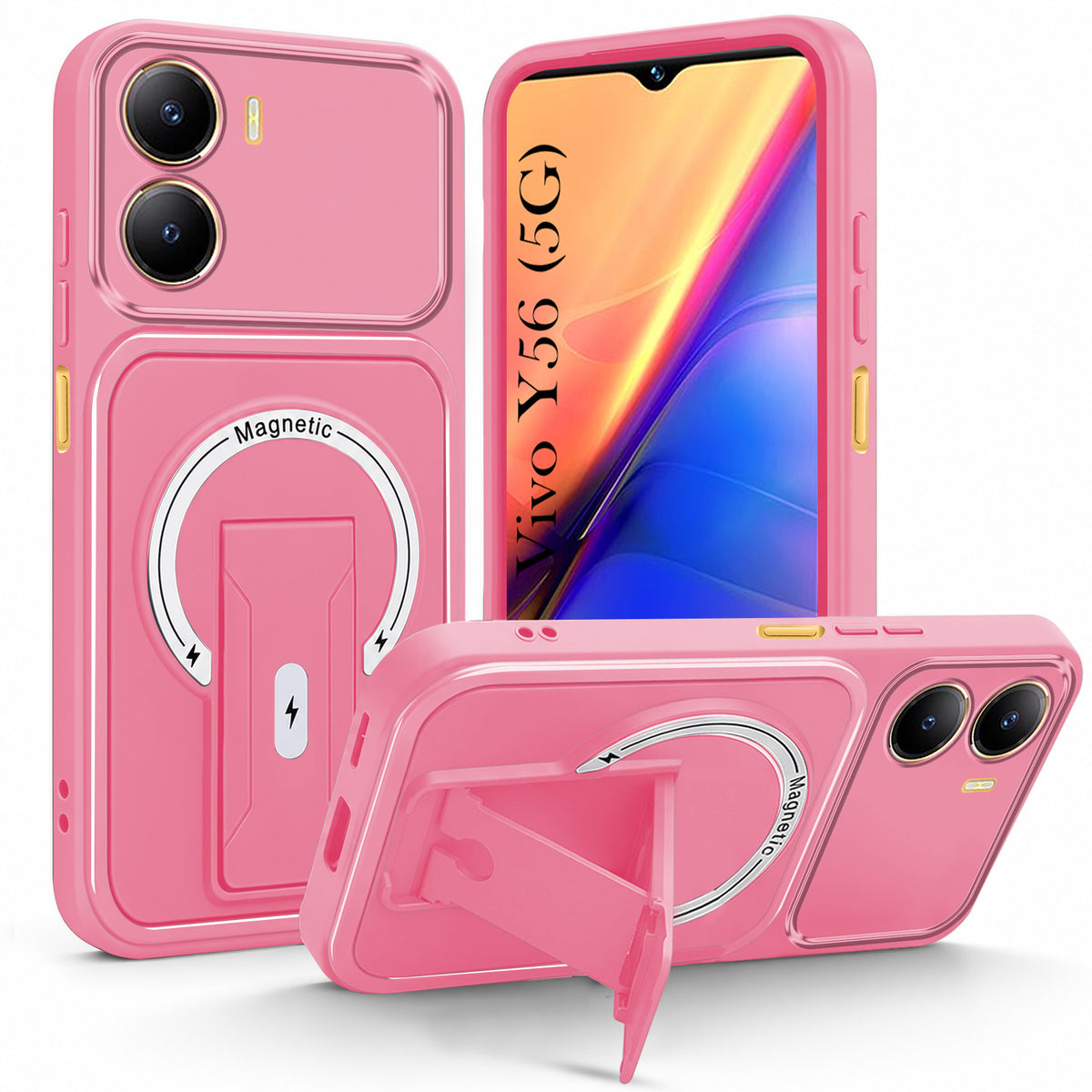 For Vivo Y56 5G Back Case Cover Metallic (Hybrid Armor Kickstand | MagSafe Compatible | Camera Protection Shockproof)