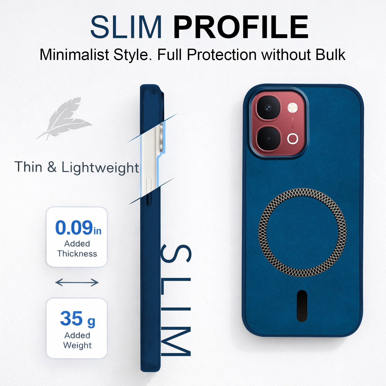 For Vivo Y31T 5G Back Cover Case Leather Finish (MagSafe Compatible Wireless Charging | Soft Touch | Camera Bump Protection)