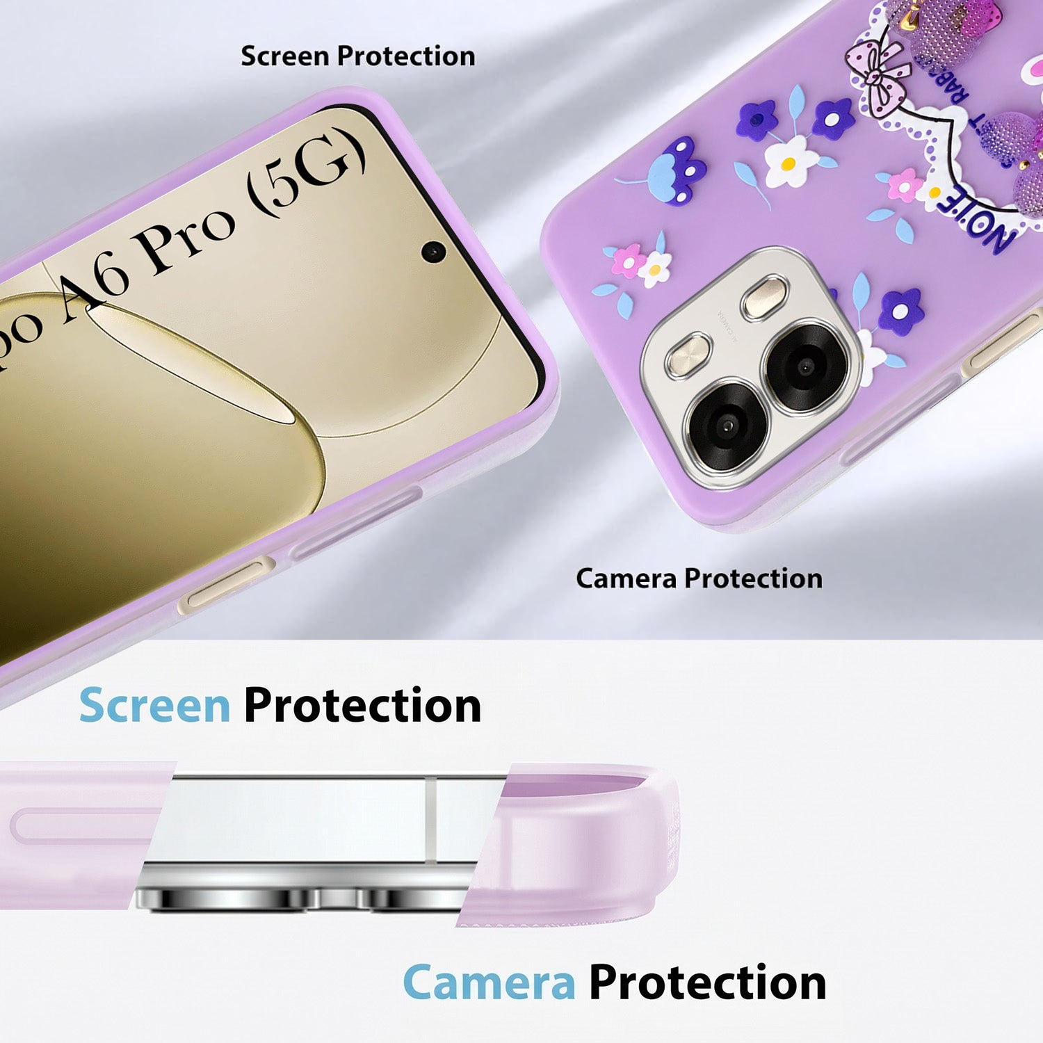 For Oppo A6 Pro Back Cover Case (3D Cute Heart Strap Holder | Camera Protection | Designer Girls Print)