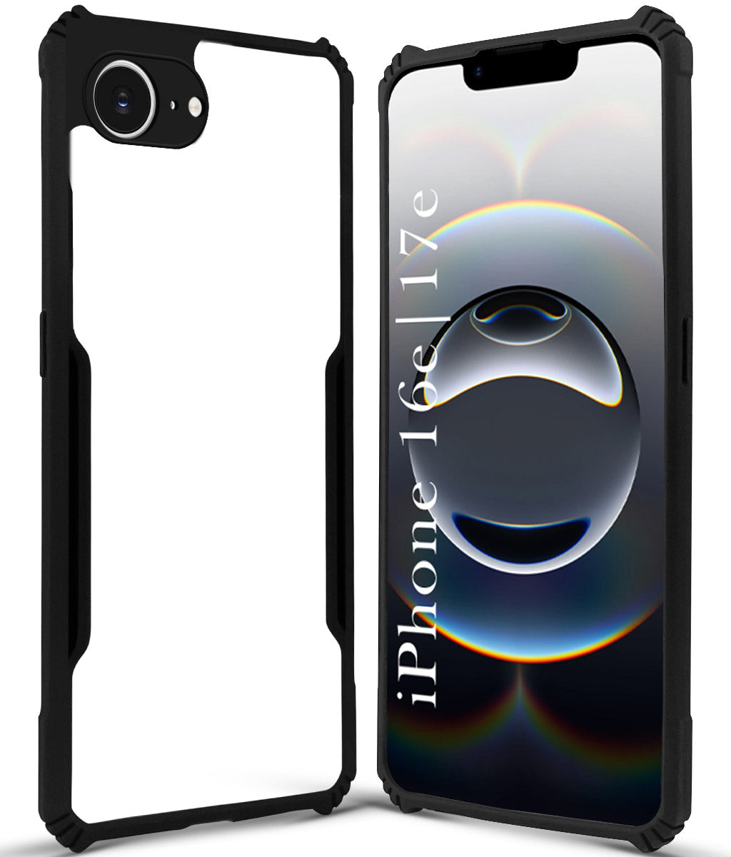 For iPhone 16e | iPhone 17e Back Cover Case (Shockproof with Polycarbonate Clear Panel | Professional Black)