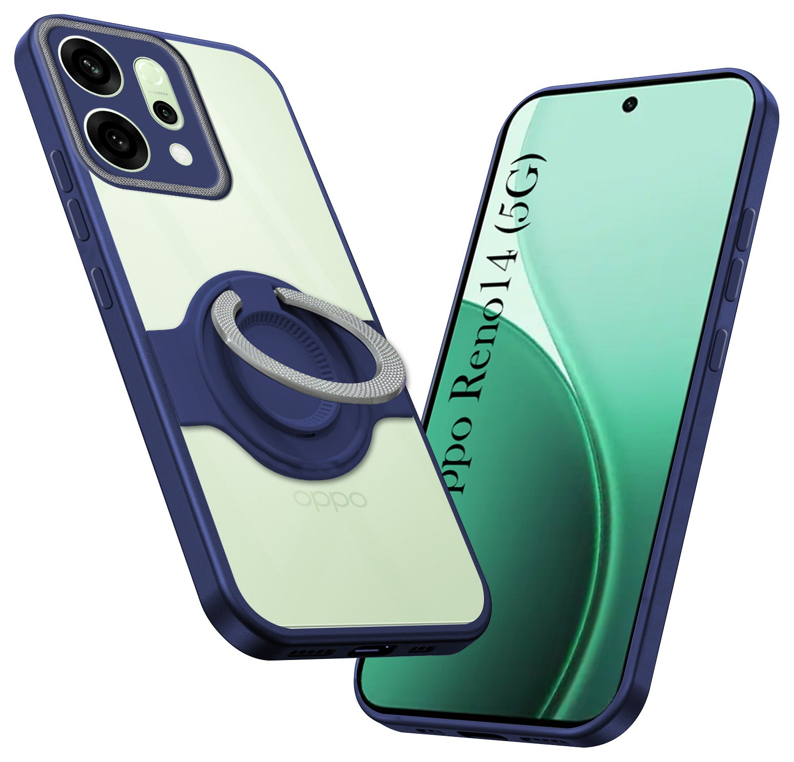For Oppo Reno14 5G | Oppo Reno 14 5G Back Cover Case with stand (Built-in Ring Holder Kickstand | Lifetime Anti Yellow | Camera Protection)