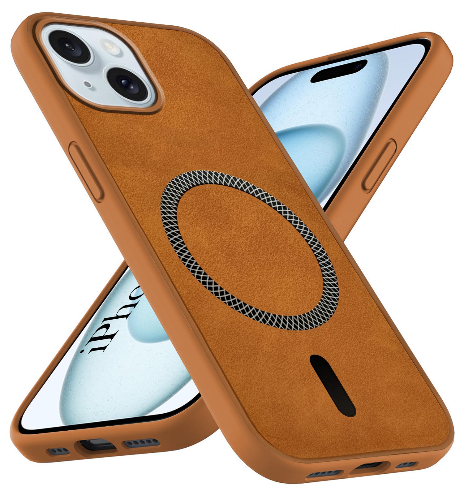 For Apple iPhone 15 Back Cover Case Leather Finish (MagSafe Compatible Wireless Charging | Soft Touch | Camera Bump Protection)