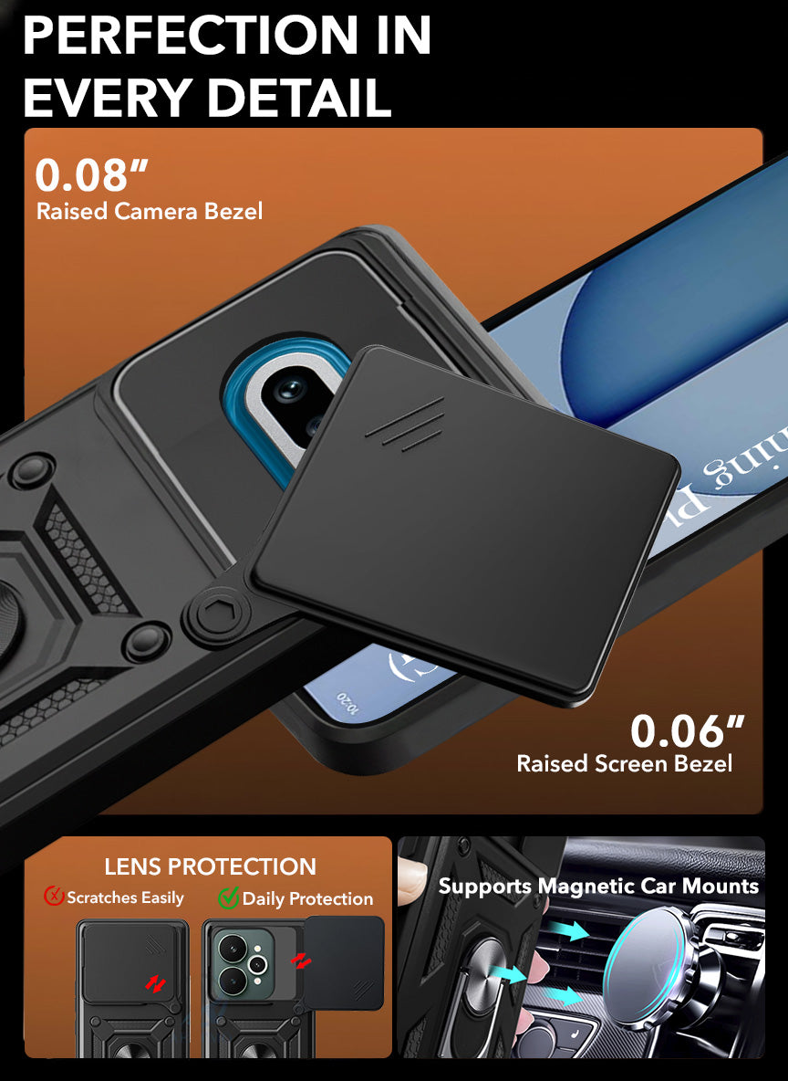 For Nothing Phone 4A 5G Back Cover Case Hybrid Armor (Sliding Shutter Camera Protection | Polycarbonate |Ring Holder Kickstand)