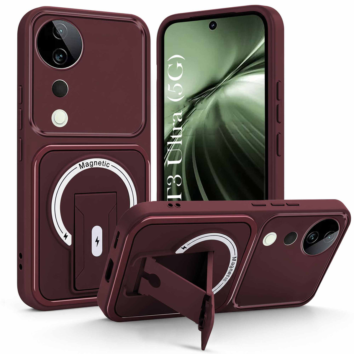 For Vivo T3 Ultra Back Case Cover Metallic (Hybrid Armor Kickstand | MagSafe Compatible | Camera Protection Shockproof)