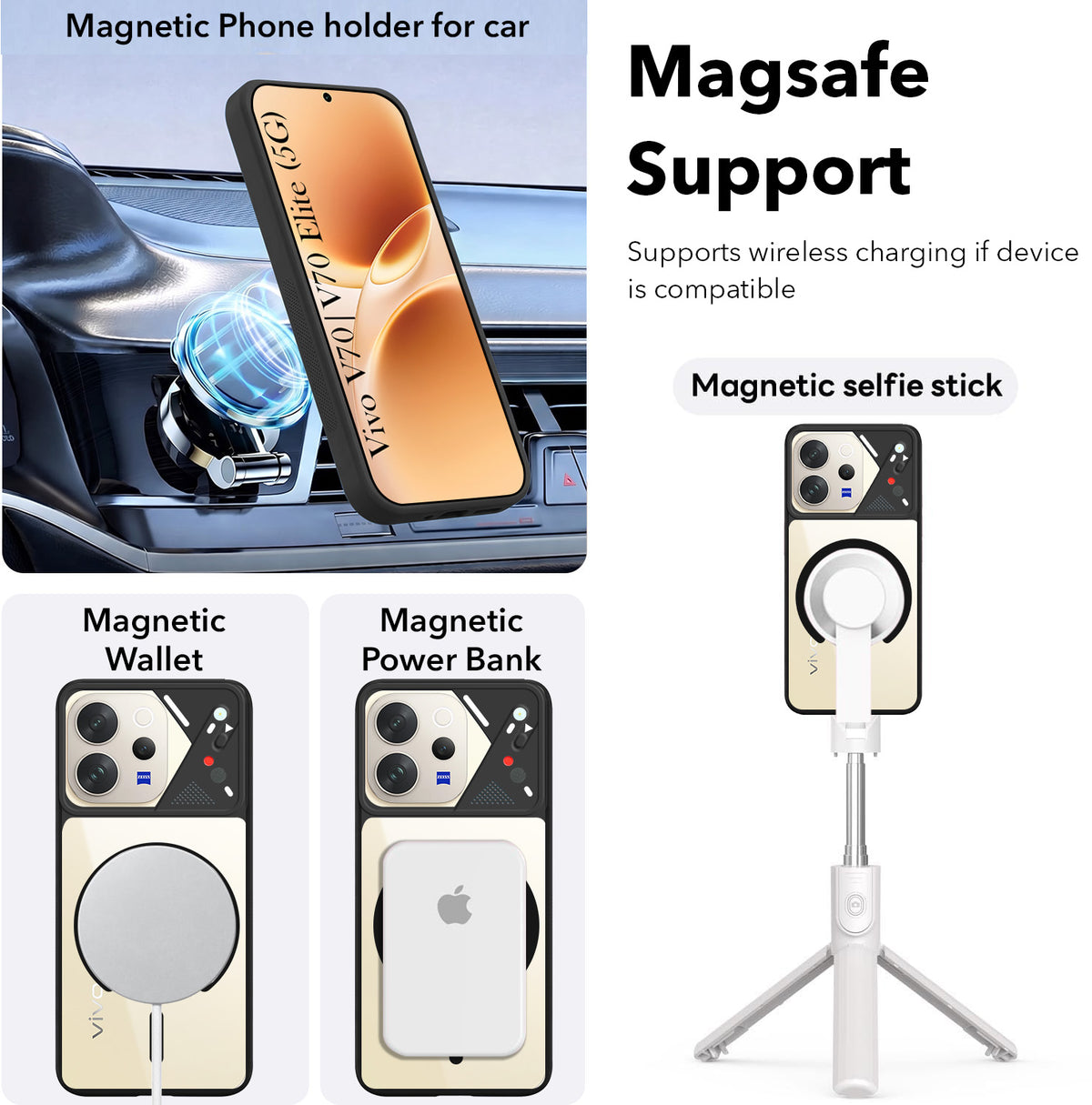 For Vivo V70 | Vivo V70 Elite 5G Back Cover Case Lifetime Anti-Yellow Clear (Camera Protection | Side Grip | Wireless MagSafe Compatible)